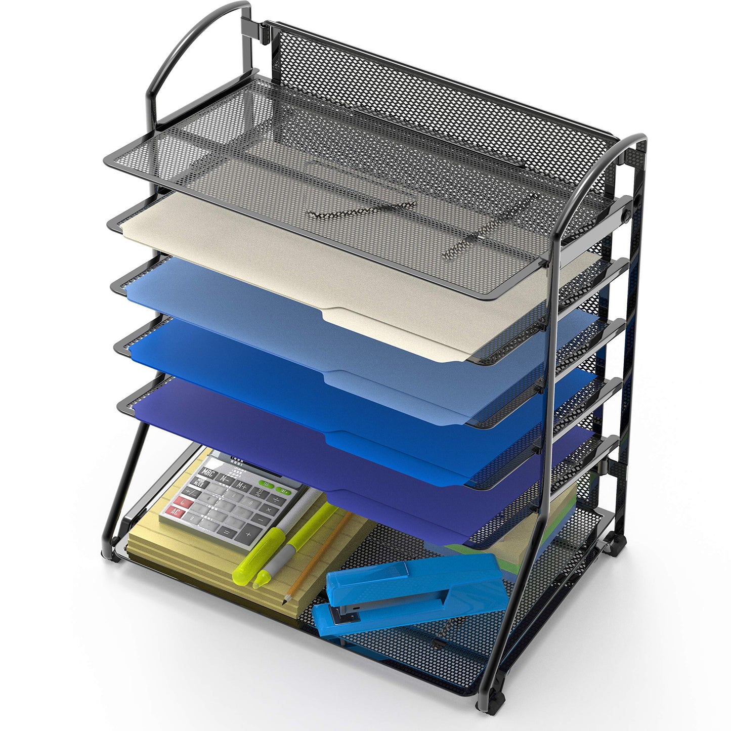 Simple Houseware 6-Tier Sliding File Organizer, Desk Letter Tray for Document and Mail Sorting, Black, 2 Packs