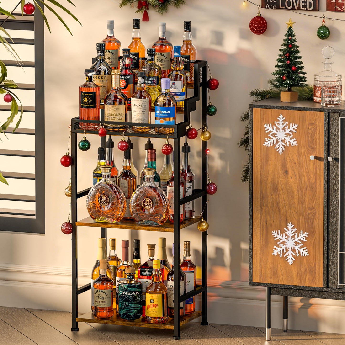 Jsskeeim Trapezoidal Liquor Cabinet Bar for Home, Stepped Wine Rack Freestanding Floor, Corner Syrup & Whiskey Stand, Large-Capacity Alcohol Bottle Storage Display Shelf Living Room, Patent Pending