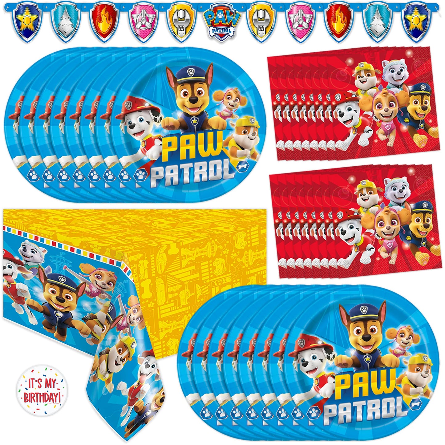 Paw Patrol Birthday Decorations | Serves 16 | Paw Patrol Birthday Banner, Paw Patrol Tablecloth, Paw Patrol Plates and Napkins, Sticker | Paw Patrol Party Decorations