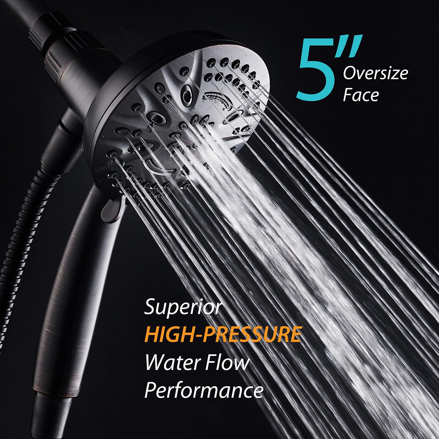 AquaDance New Magnetic Guidance Docking System - High-Pressure 8-setting Handheld Shower Head with Giant 5 inch Face, Magnetic Bracket, Extra-long 72 inch Stainless Steel Hose/ORB Finish