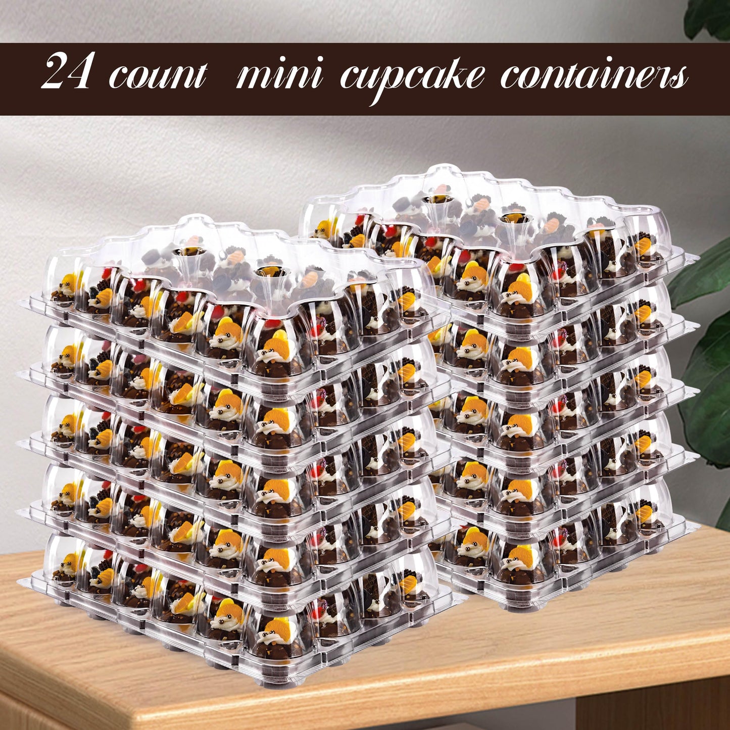 NPLUX 24 Count Mini Cupcake Containers 15 Pack Cupcake Holder with Detachable Tall Dome Lids Mini Plastic Stackable Cupcake Boxes for 360 Cupcakes, BPA Free