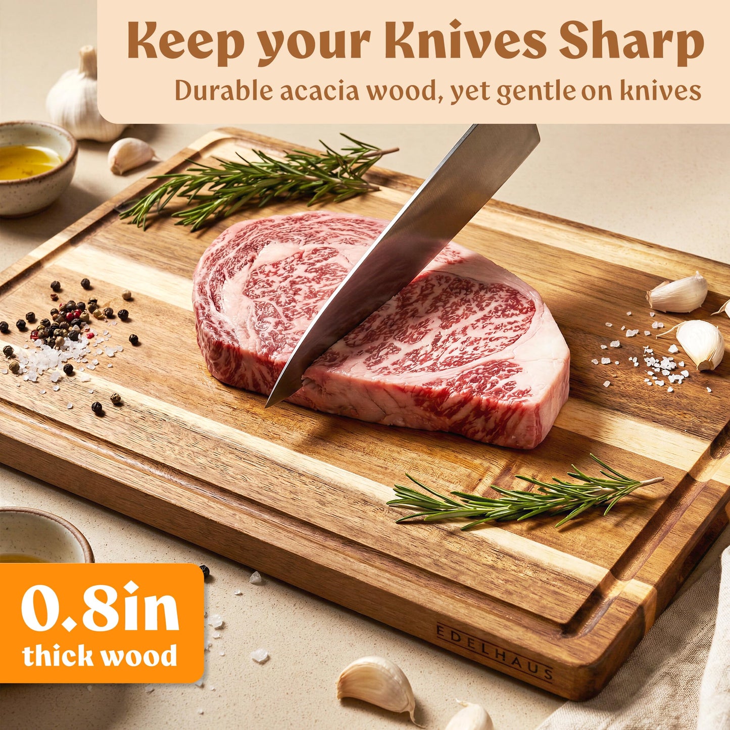 Acacia Wood XL Cutting Board for Kitchen, Large Cutting Board 17.1 × 12.8 - Wooden Chopping Boards with Juice Groove, Non-Toxic, Knife-Friendly & Durable – Housewarming Gift, Charcuterie & Meal Prep