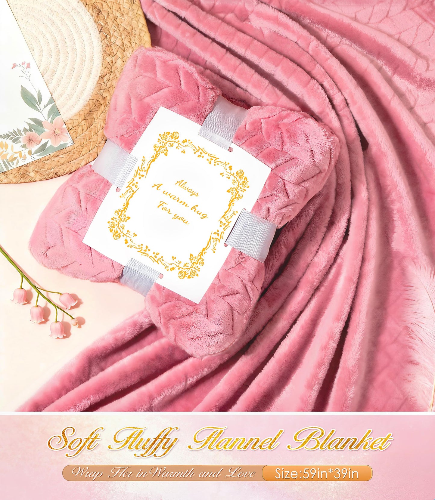 Birthday Gifts Basket for Women Mom Her Sister Grandma, Get Well Self Care Gift For Friend, Relax Spa Set-Luxury Flannel Blanket Rose Flower, Wife Gift Mothers Day Christmas Valentines Jeowoqao