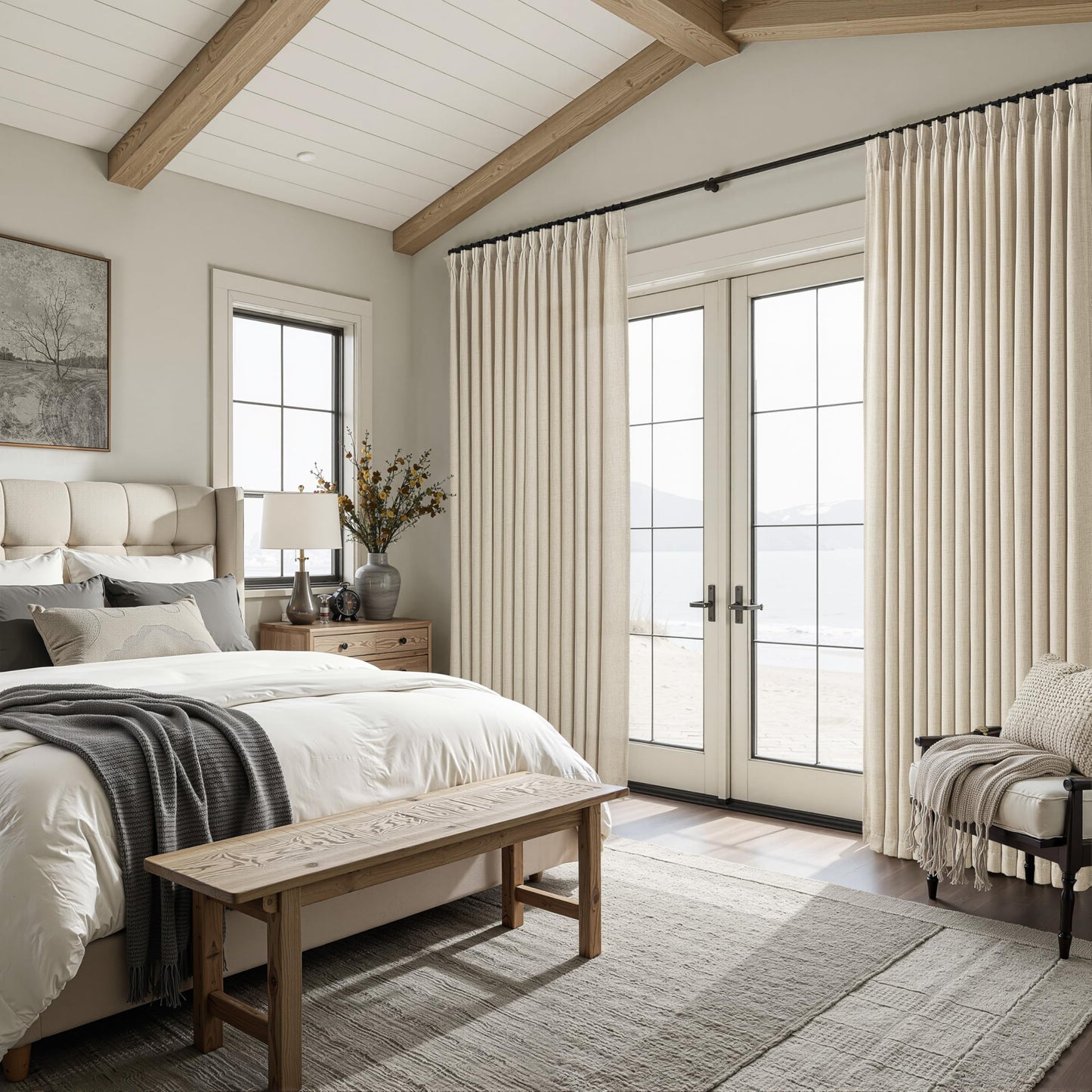 Warm Beige Thick Linen Blend Sheer Curtains 96 Inches Long for Living Room 2 Panels Set, Pinch Pleat Modern Farmhouse Burlap Windows Curtain for Dining Room Light Filtering Drapes with Hook Ring Brown