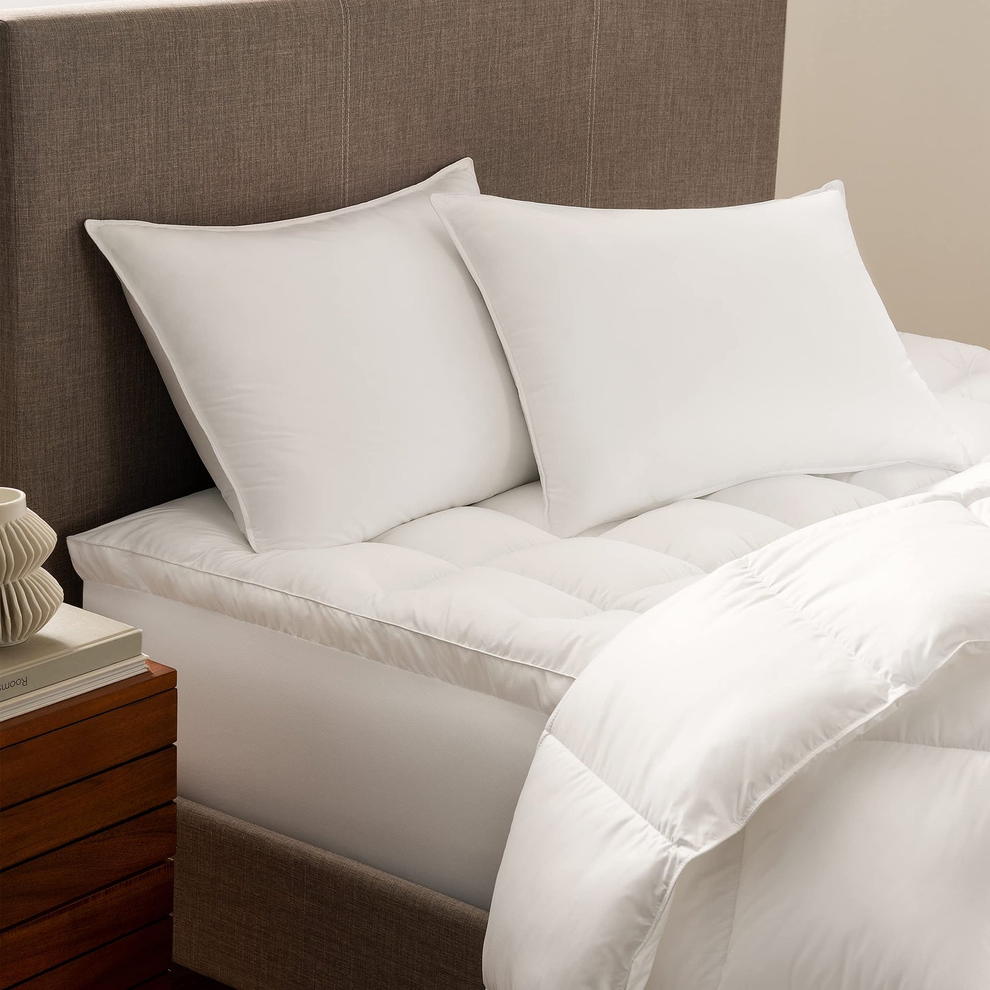 Serta Down Illusion Soft Hypoallergenic Medium/Firm Bed Pillows for Side, Stomach or Back Sleepers (2 Pack), Queen, White
