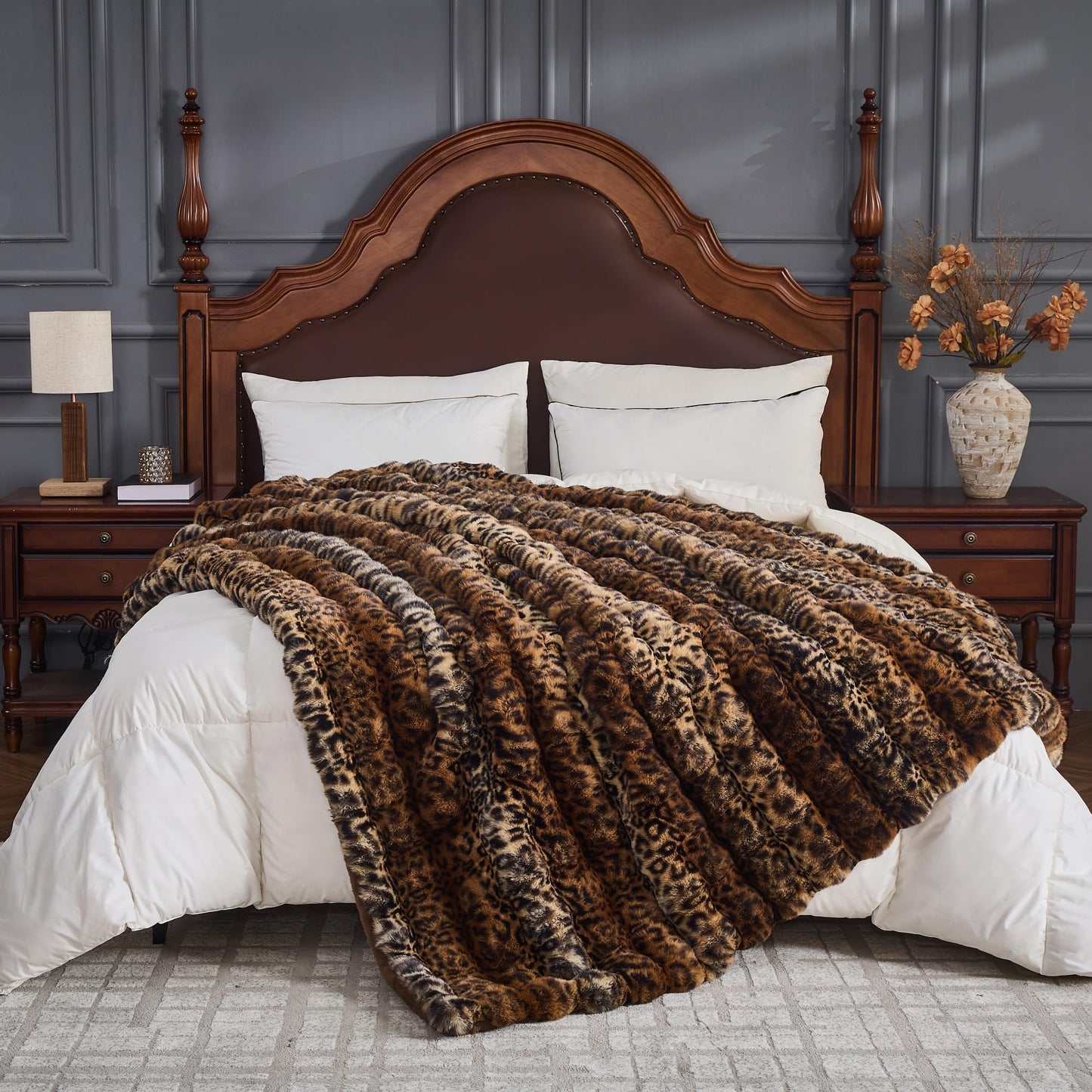 RYNGHIPY Faux Fur Blankets for Couch Bed Fluffy Warm Thick Throw Blanket for Bedroom Living Room Soft Cozy Plush Decorative Bubble Furry Blanket Cheetah Print Blanket (Leopard-Coffee, 51''x63'')