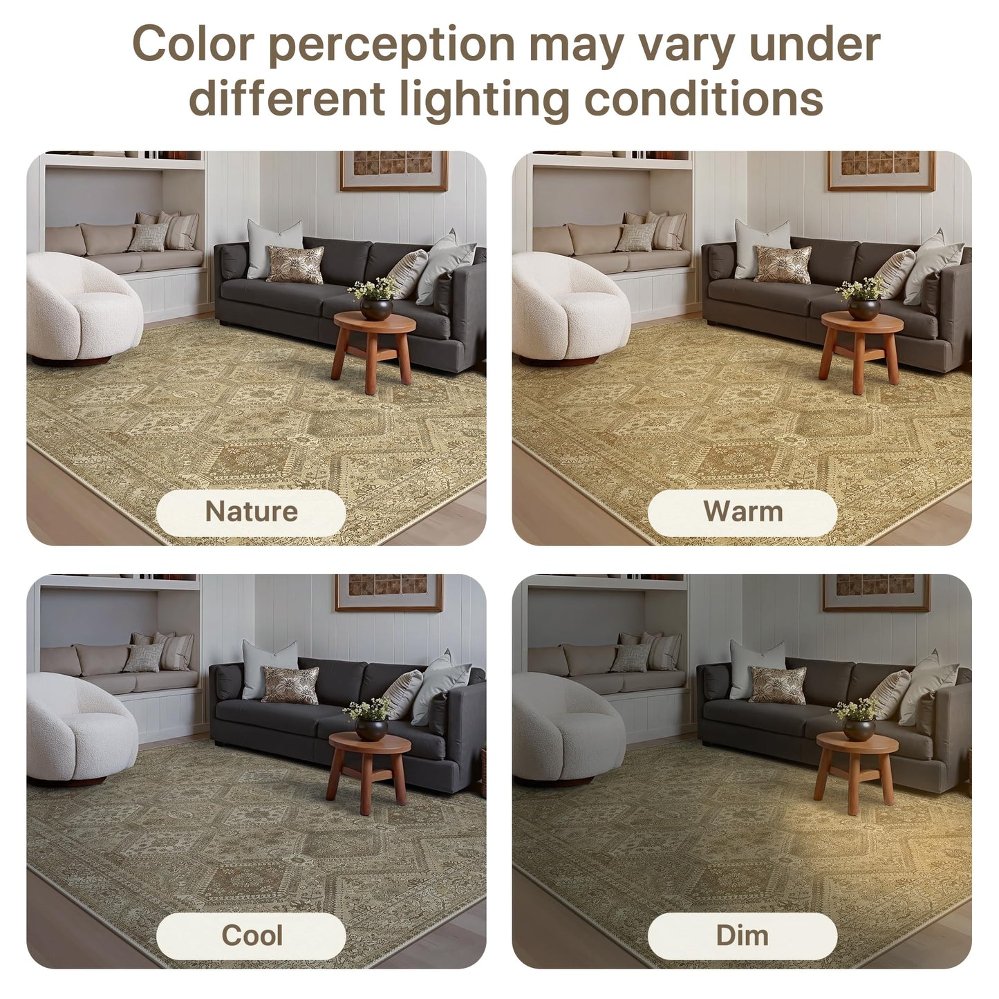 GENIMO 8x10 Area Rugs for Living Room, Machine Washable Non Slip Vintage Rugs, Low Pile Lightweight Print Rug for Bedroom, Dining Room, Home Office, Tan Brown