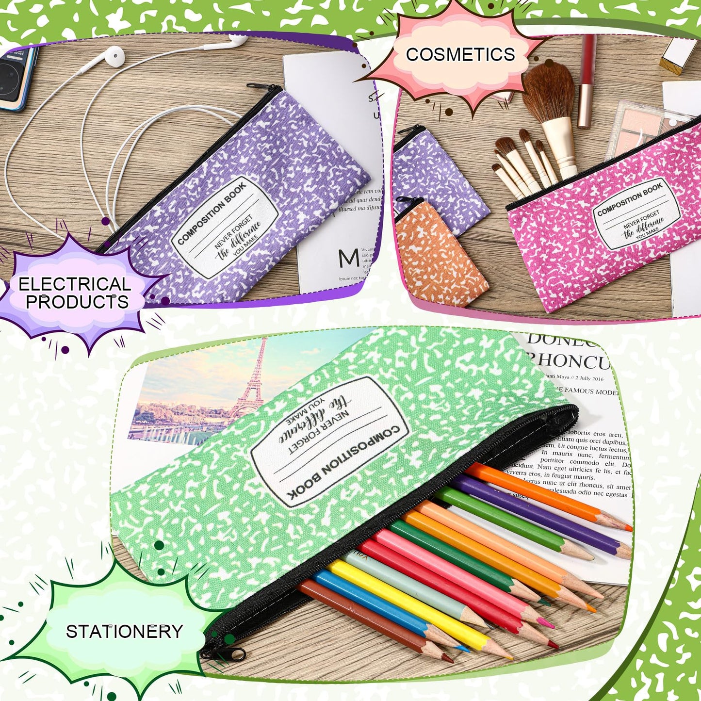 Epakh 30 Pcs Teacher Pencil Case Pouch 8.7 x 3.9 Inches Composition Teacher Appreciation Gifts Portable Pencil Bag with Zipper Multipurpose Cute Pen Pouch for Teachers Stationery Organizer (Classic)