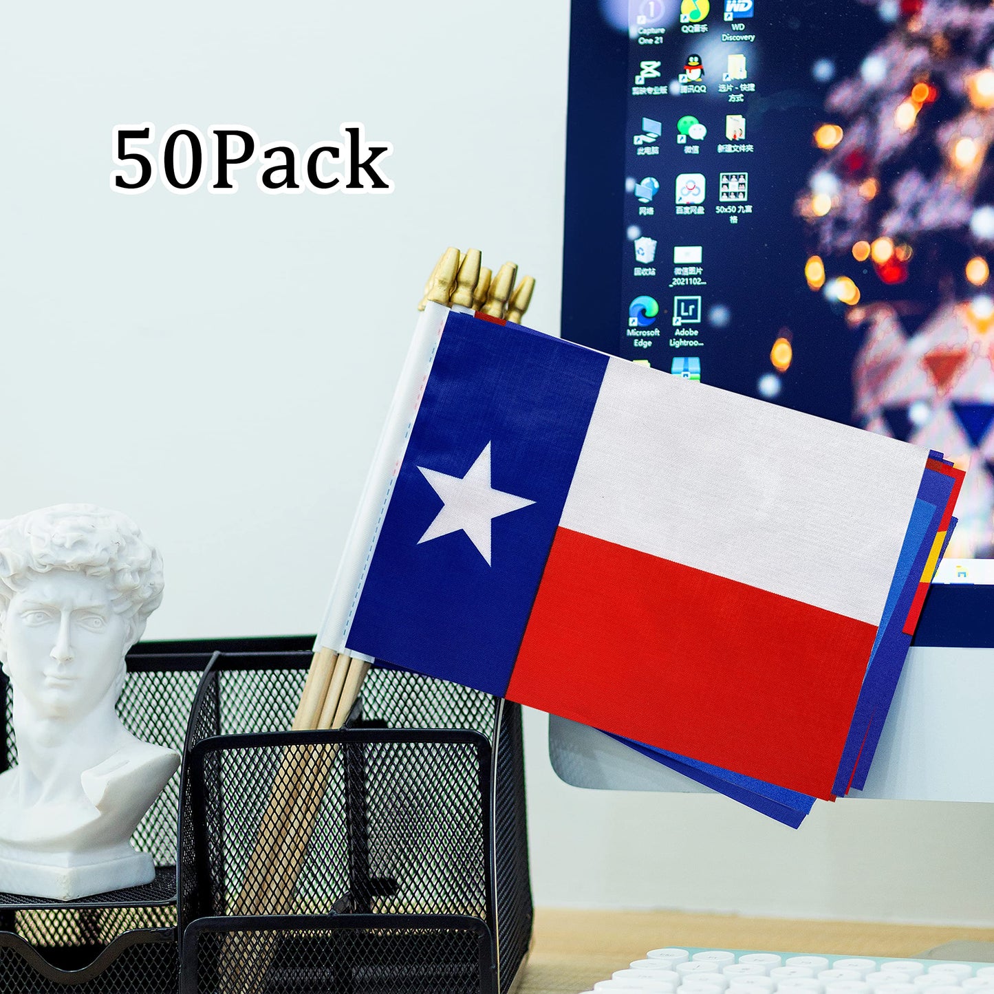 LyButty US 50 State Flags Set on Wood Stick Small Mini Hand Held Flags for Classroom,5x8 Inch