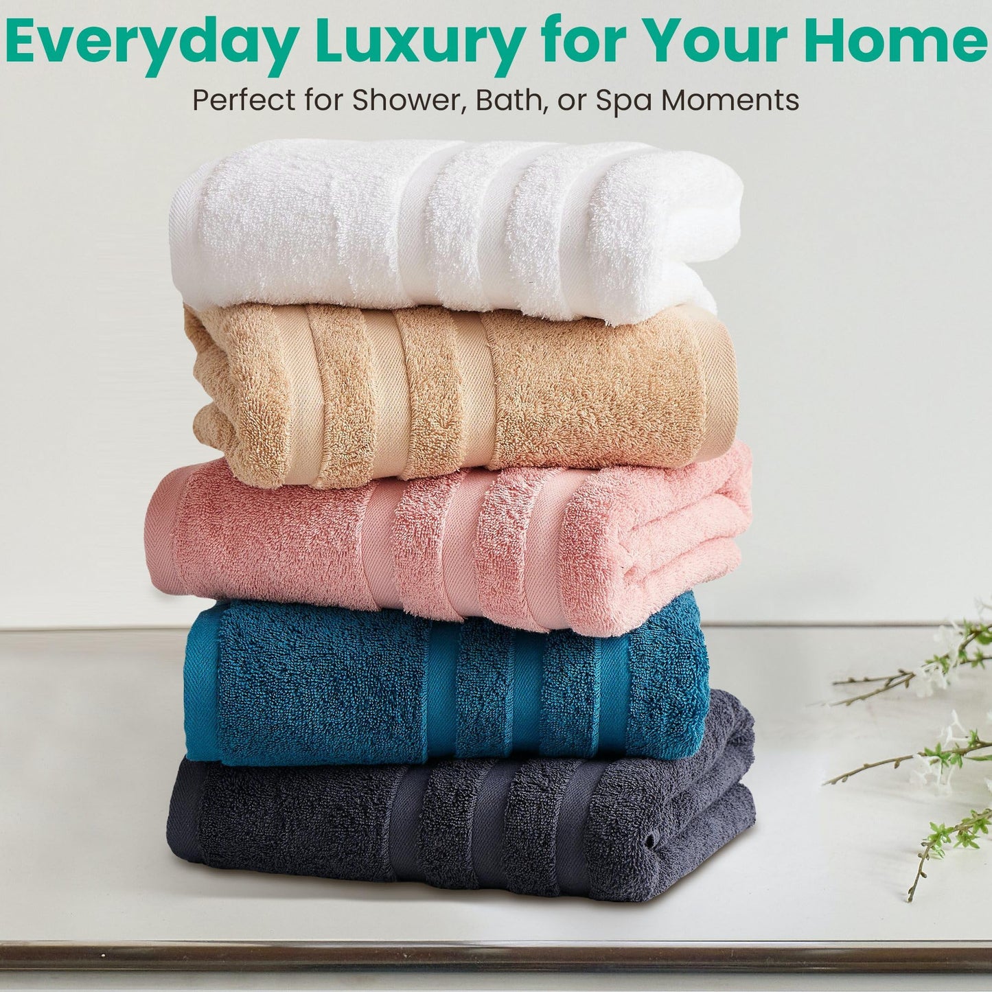 Velqora Bath Towels 4 Pack, Large 30 x 60 Inches, 100% Cotton, Soft & Absorbent Bathroom Towels for Everyday Use, White