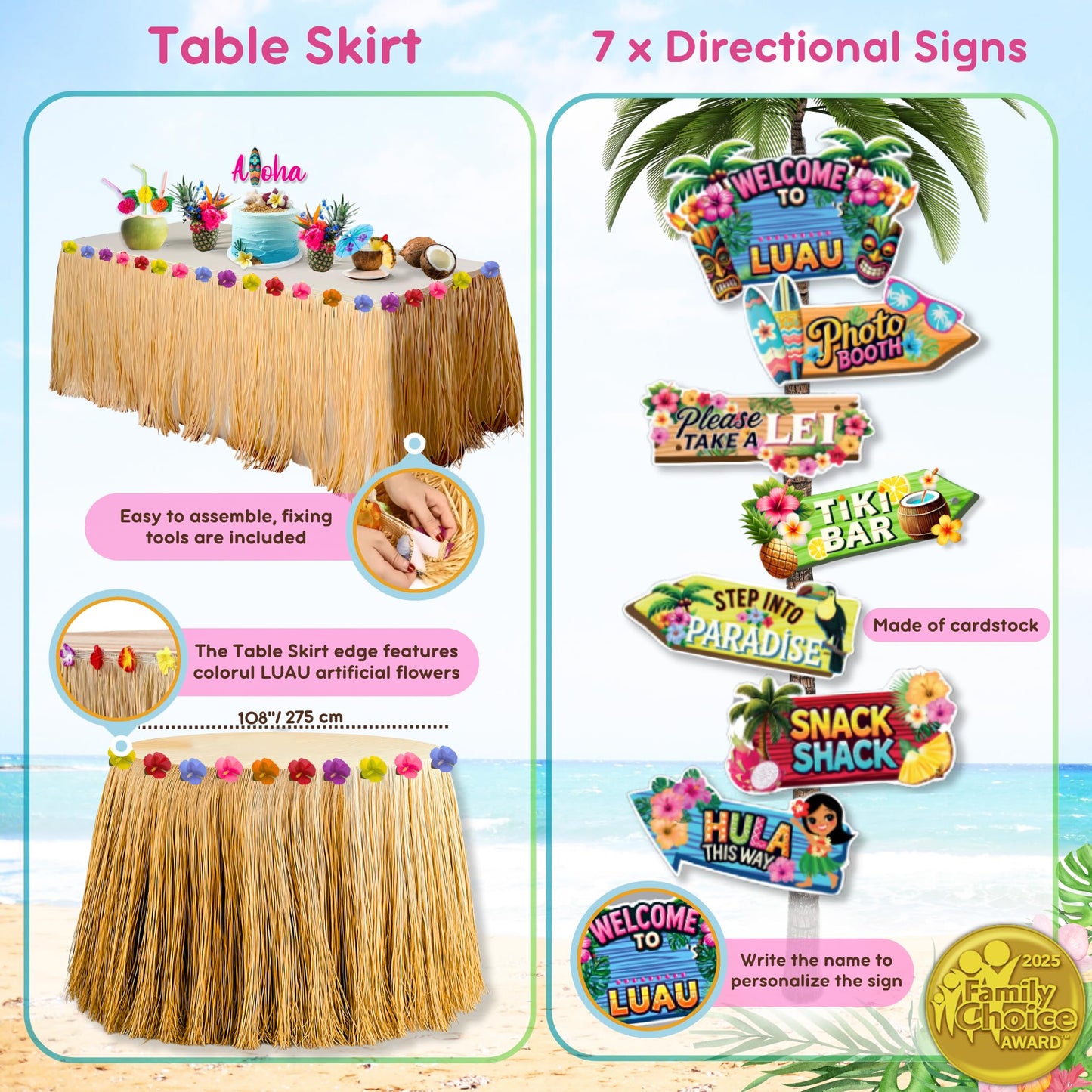 180 pc Premium Luau Party Decorations Set – Hawaiian Birthday Party Decor with Balloons, Backdrop, Table Skirt, Toppers & More – Tropical Aloha Themed Supplies for Indoor & Outdoor Celebrations