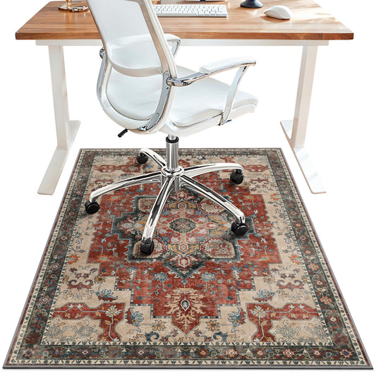 36"x48" Office Chair Mat for Hardwood Tile Floor, Under Desk Carpet Protector for Rolling Computer Chair Mat, Machine Washable Area Rug, Anti-Slip 1/5" Thick Low Pile Thin Vinyl Floor Mat, Annatto