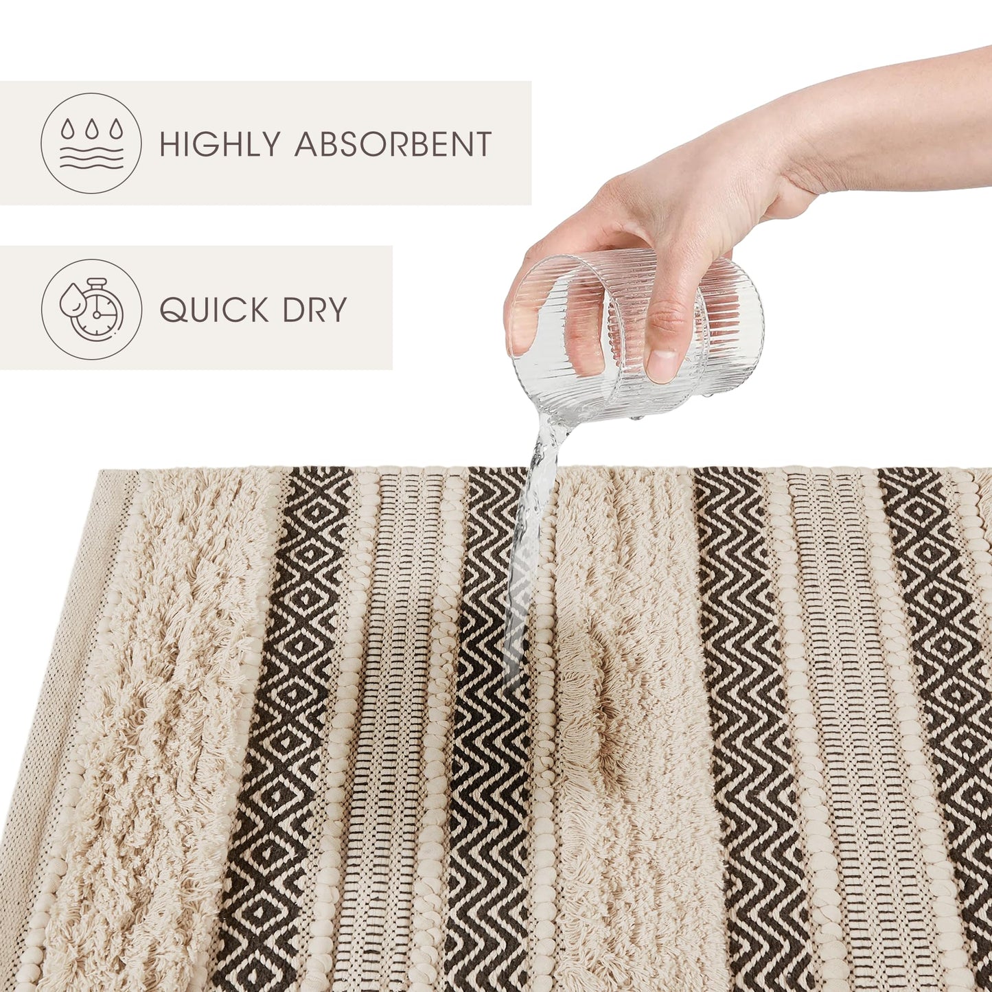 INK+IVY Bath Rug Hand-Woven Texture Shaggy Striped Soft & Water Absorbent, Boho Bathroom Décor Bath-Mats, Non-Slip Absorbent Quick Dry Mats for Tub, Shower Room, Asher, 20x32, Black 1 Piece