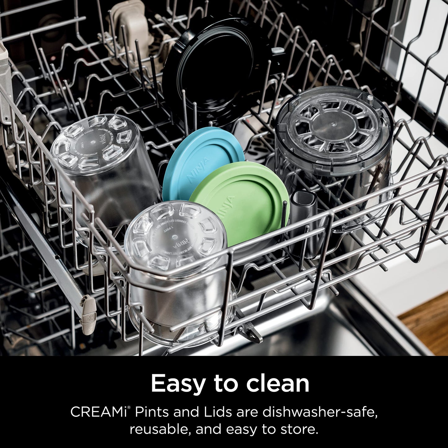Ninja® CREAMi® Original Pints 4 Pack, Compatible with NC299AMZ & NC300s Series CREAMi® Ice Cream Makers, BPA-Free & Dishwasher Safe, Color Lids, 1 Pint Each, Clear/Grey/Lime/Pink/Aqua, XSKPLD4BCD