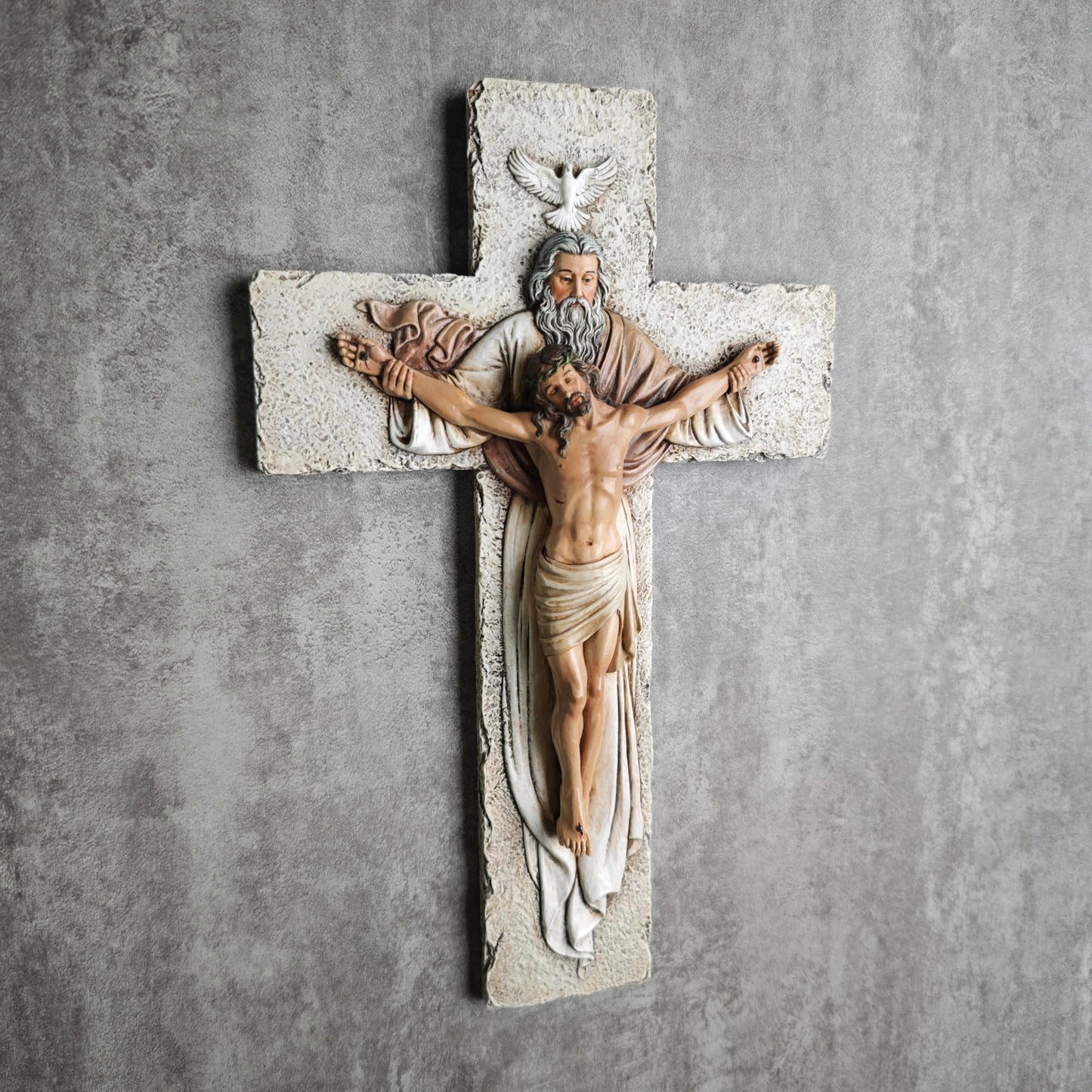 BC Catholic Holy Trinity Crucifix Wall Cross, 9.5" H Jesus Christ Inspirational Home Décor, Catholic Gifts, Religious Wall Sculpture handpainted by Buildclassic