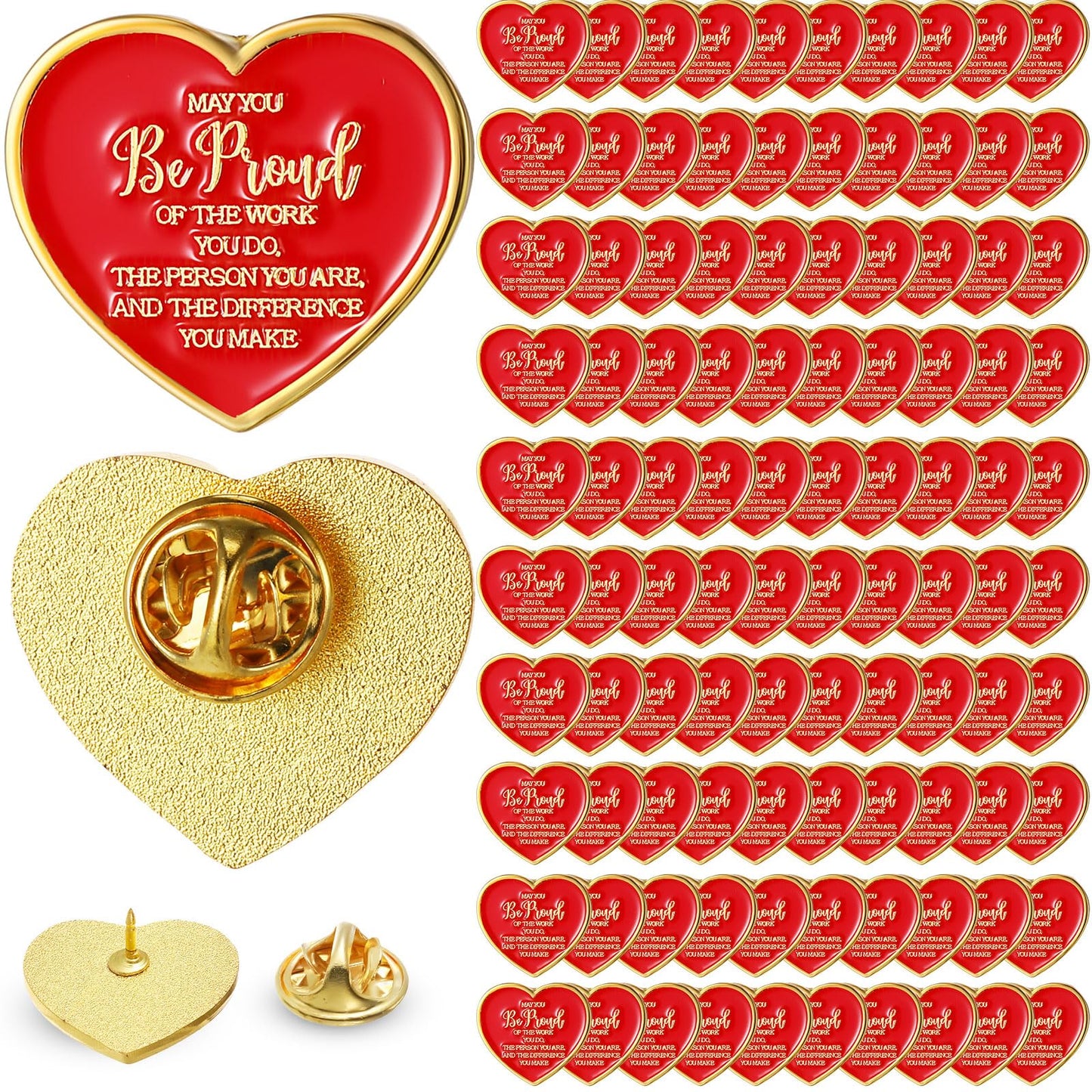 Tondiamo 100 Pcs Employee of The Month Lapel Pins Recognition Heart Pin Bulk Teacher Nurse Appreciation Award Gifts Performance Reward Gift for Staff Coworker Volunteer Team Retirement Valentine's Day