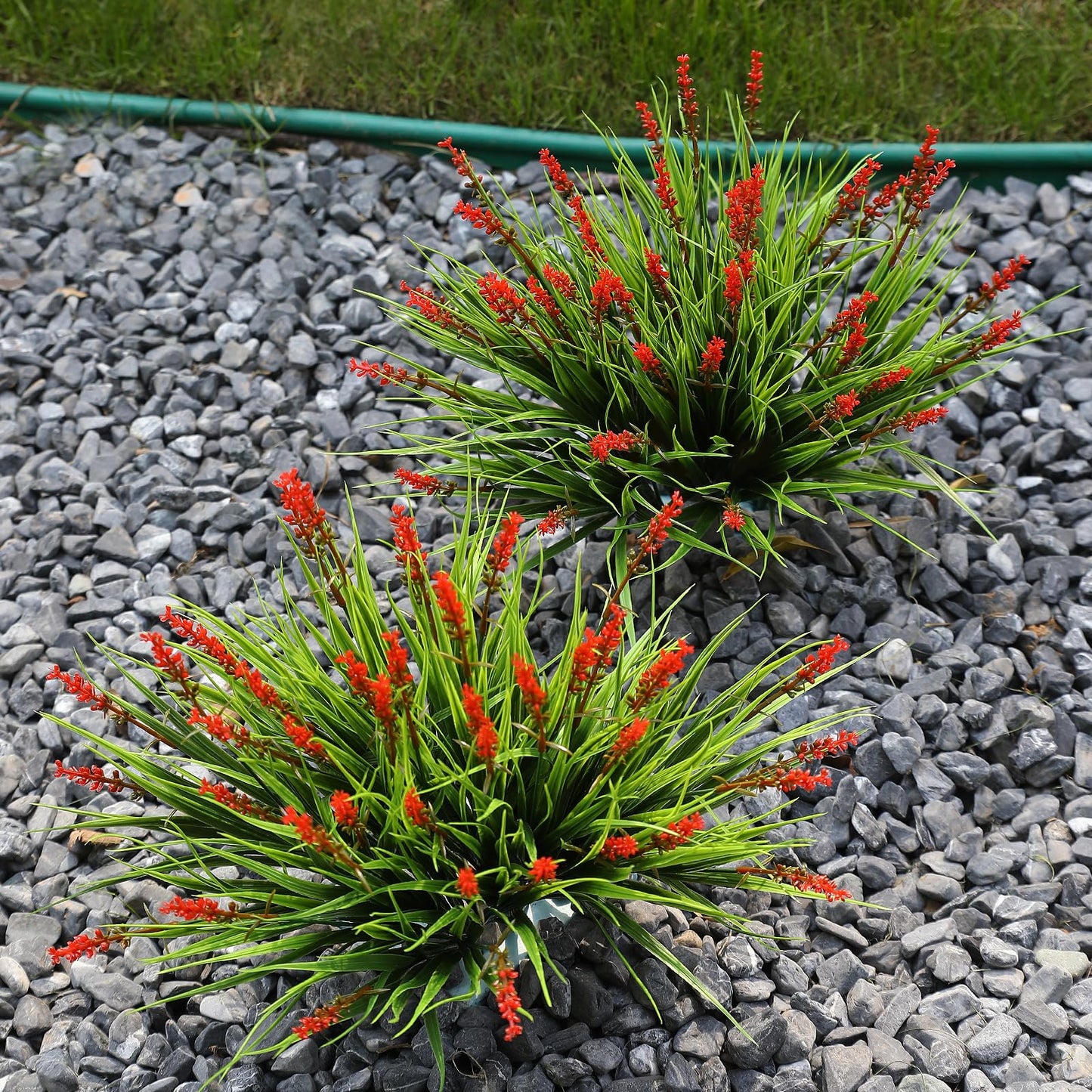 alyptus Artificial Flowers Outdoor 12 Bundles Fake Plants Outside Red Flower Grass Faux Greenery Spring Summer Wildflower Decoration for Outdoors Yard Front Porch Planter Decor (Red Flowers)