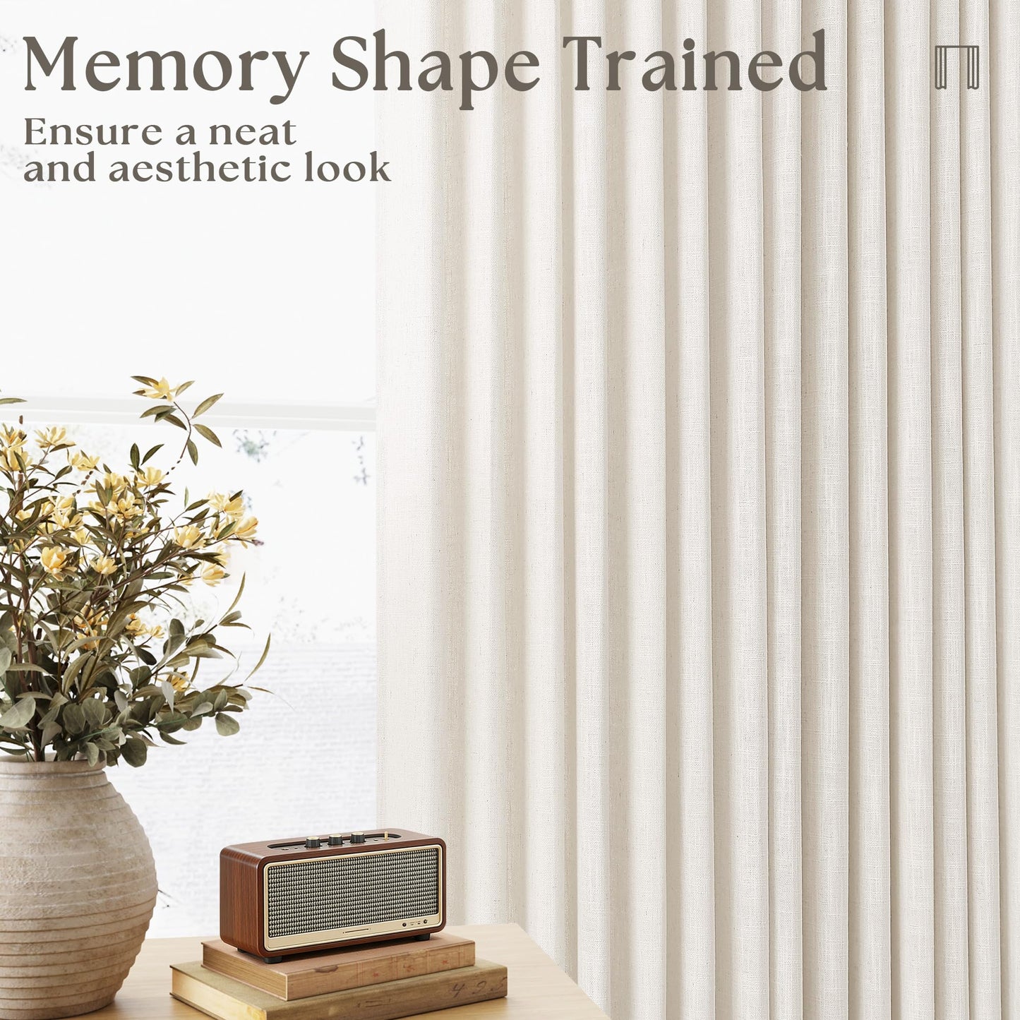 Natural Pinch Pleated Linen Curtains 84 Inch Length 2 Panels for Living Room Bedroom Textured Cream Ivory Birch Semi Sheer Boho Neutral Back Tab Pinch Pleat Hooks Rings Window Curtain 84 Inches Long