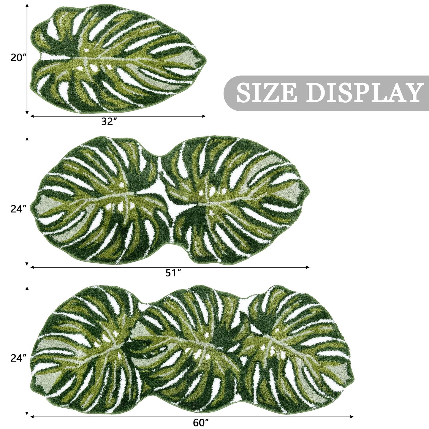 Green Bathroom Runner Rug - Leaf Long Bath Mat Tropical Monstera Bath Rugs Non Slip Washable Bathrug for Bathroom Floor, Cute Restroom Rug, Plant Absorbent Bathmat Botanical Home Decor 24" x 60"