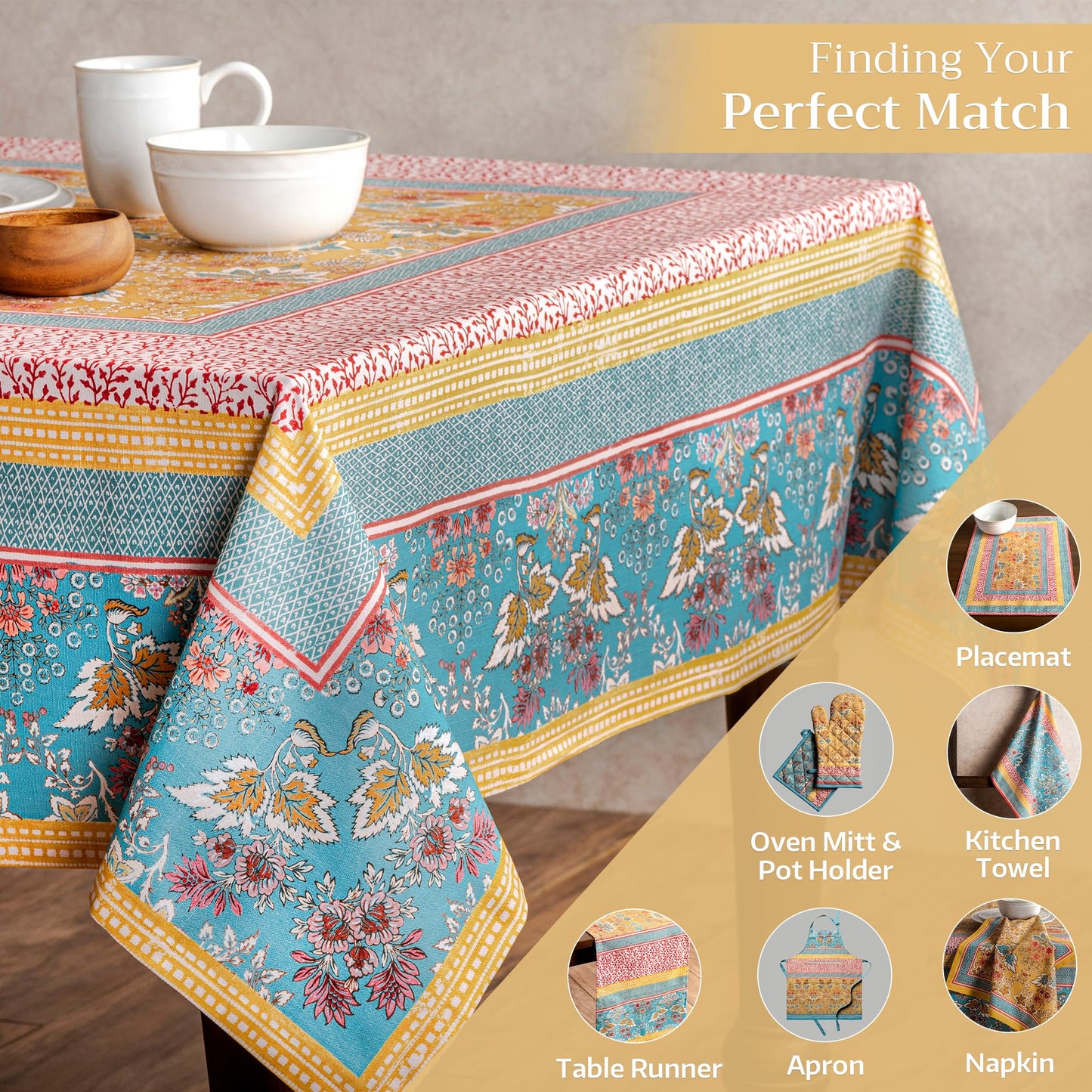 Maison d' Hermine Table Cloth Rectangle Table 100% Cotton 60 x 90 Inches Tablecloth Reusable Decorative Everyday Use for Dining Room, Farmhouse, Home, Party, Festive & Wedding Spring Summer - Marquise