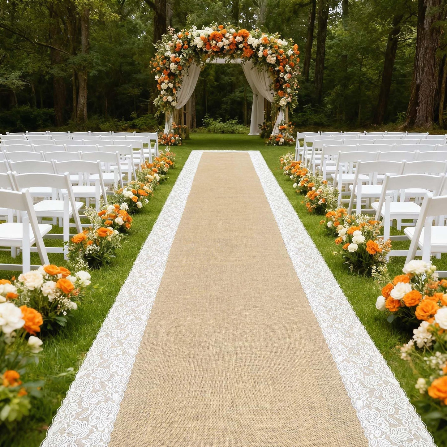 GoldenXin 3ft x 20 ft Wedding Aisle Runner Outdoor for Wedding Ceremony with Lace Jute Rustic Natural Burlap Decorations Beach Garden Church Reception Craft Decor