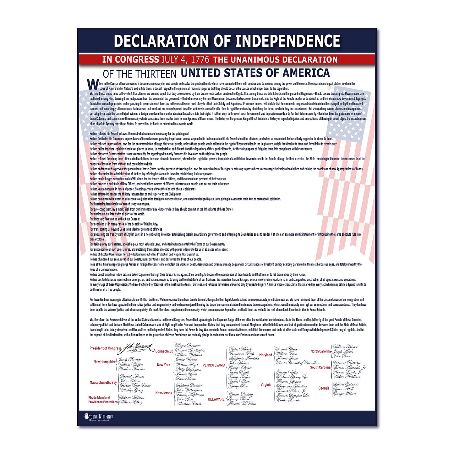 American Founding documents LARGE Laminated 4 Pack: US Constitution, Declaration of Independence, Bill of Rights, Entire Constitution and Amendments NEW 3.0 Now with larger fonts (18x29) Young N Refined