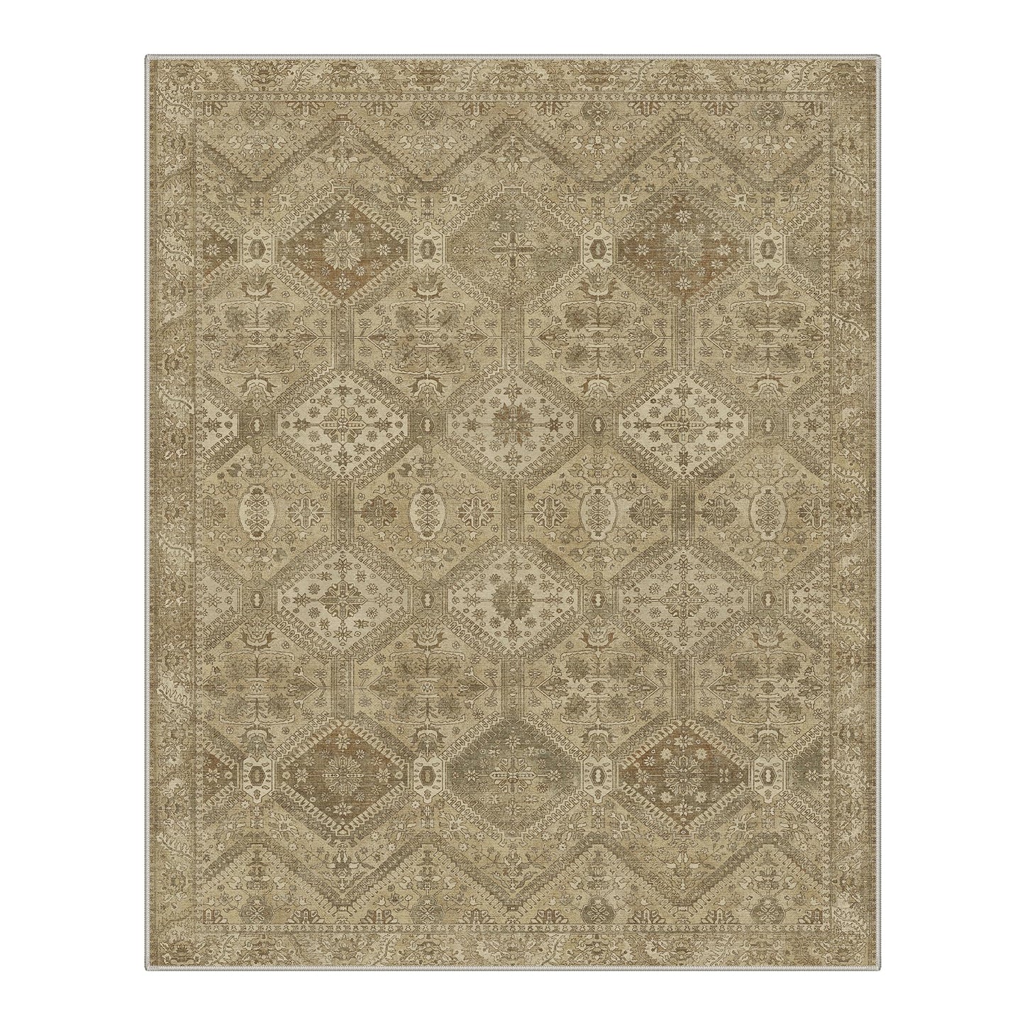 GENIMO 8x10 Area Rugs for Living Room, Machine Washable Non Slip Vintage Rugs, Low Pile Lightweight Print Rug for Bedroom, Dining Room, Home Office, Tan Brown