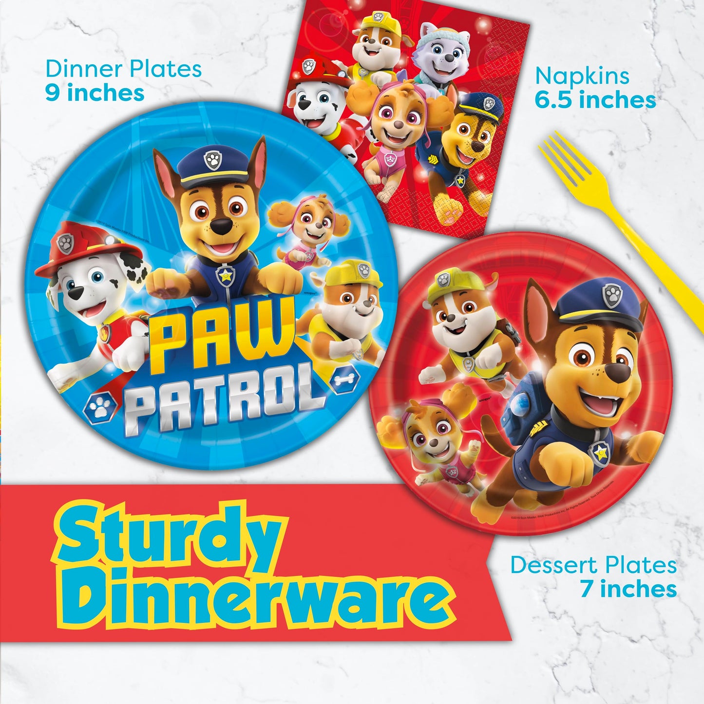 Paw Patrol Birthday Decorations | Serves 16 Guests | Paw Patrol Party Supplies | Balloons, Banner, Tablecloth, Dinner & Cake Plates, Napkins, Button