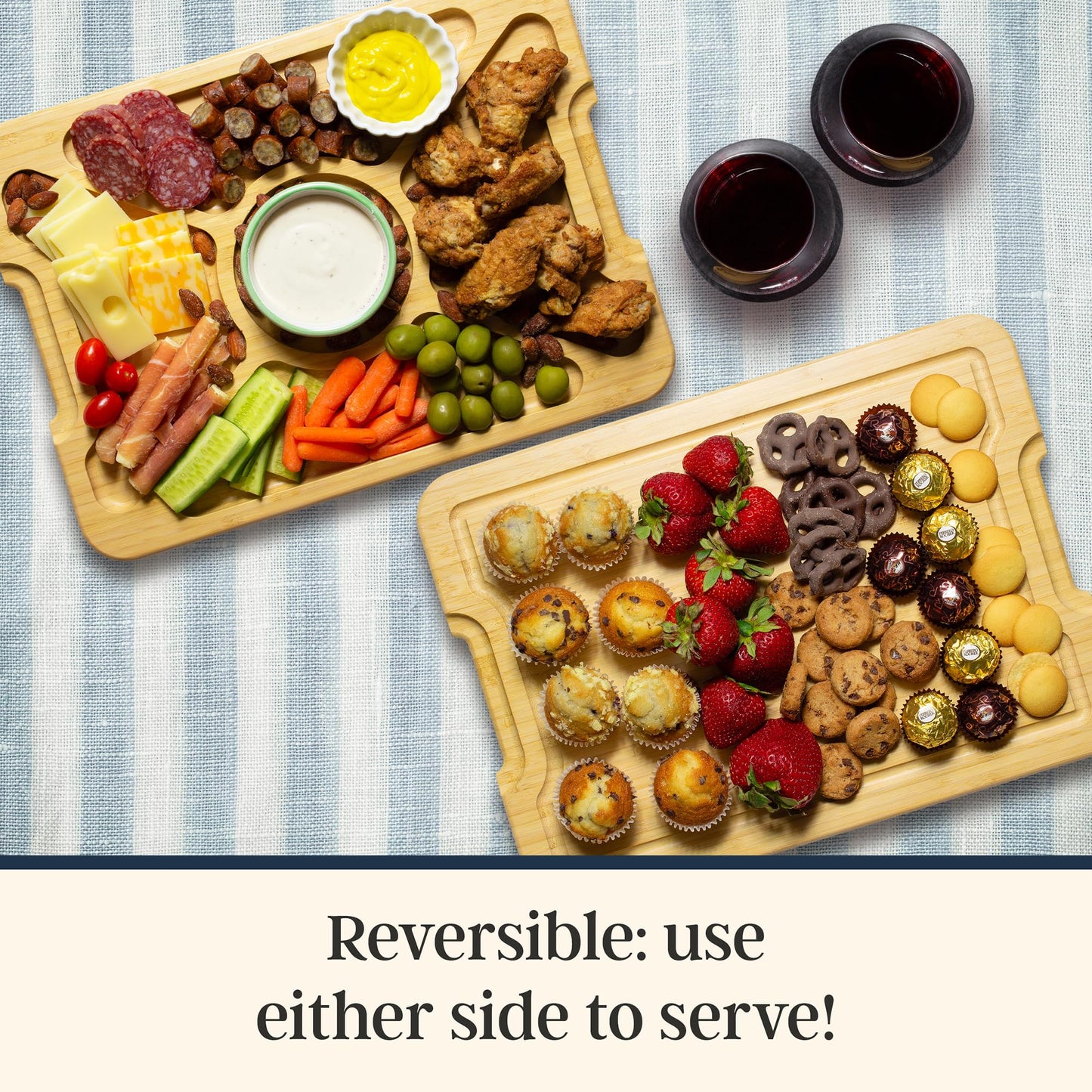 Totally Bamboo Flip, Serve & Store Charcuterie Board with Lid, Reversible Bamboo Cutting Board and Portable Cheese Tray with Compartments, Locking Travel Cover, 15.5 x 11.5 Inches
