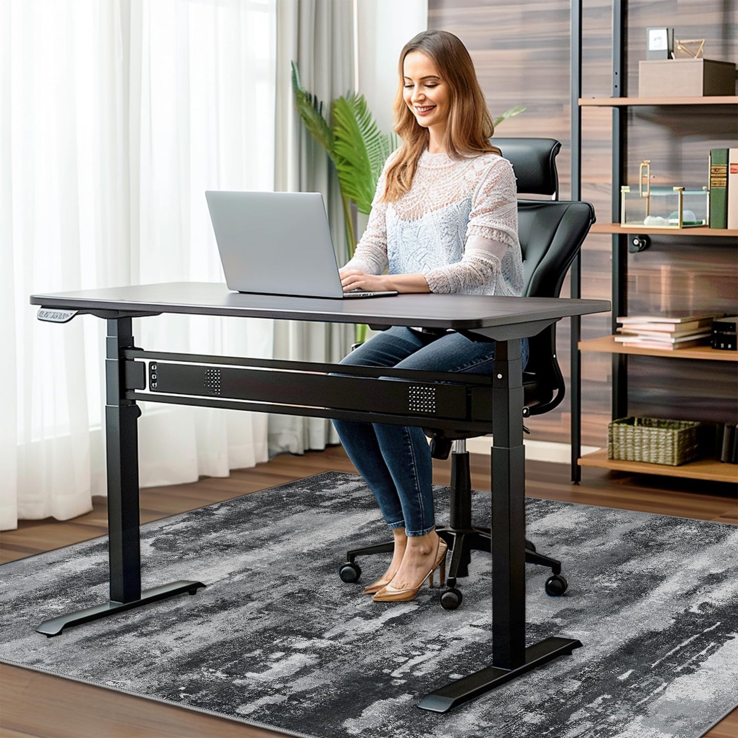 Office Chair Mat for Hardwood Tile Floor, Abstract 36"X 48" Desk Mats for Office Chair on Rolling Chairs Carpet, Desk Anti-Slip 1/5" Thick Rug for Computer Chair, Thin Low-Pile Floor Mat, Dark