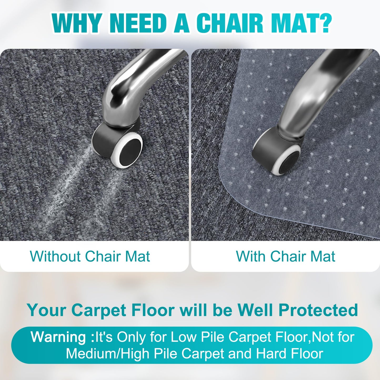 BesWin Office Chair Mat for Carpeted Floors, Transparent Desk Chair Mat for Low Pile Carpets, Plastic Floor Mat for Office Chair on Carpet for Work, Home, Gaming, Easy Glide (36" X 48" Rectangle)
