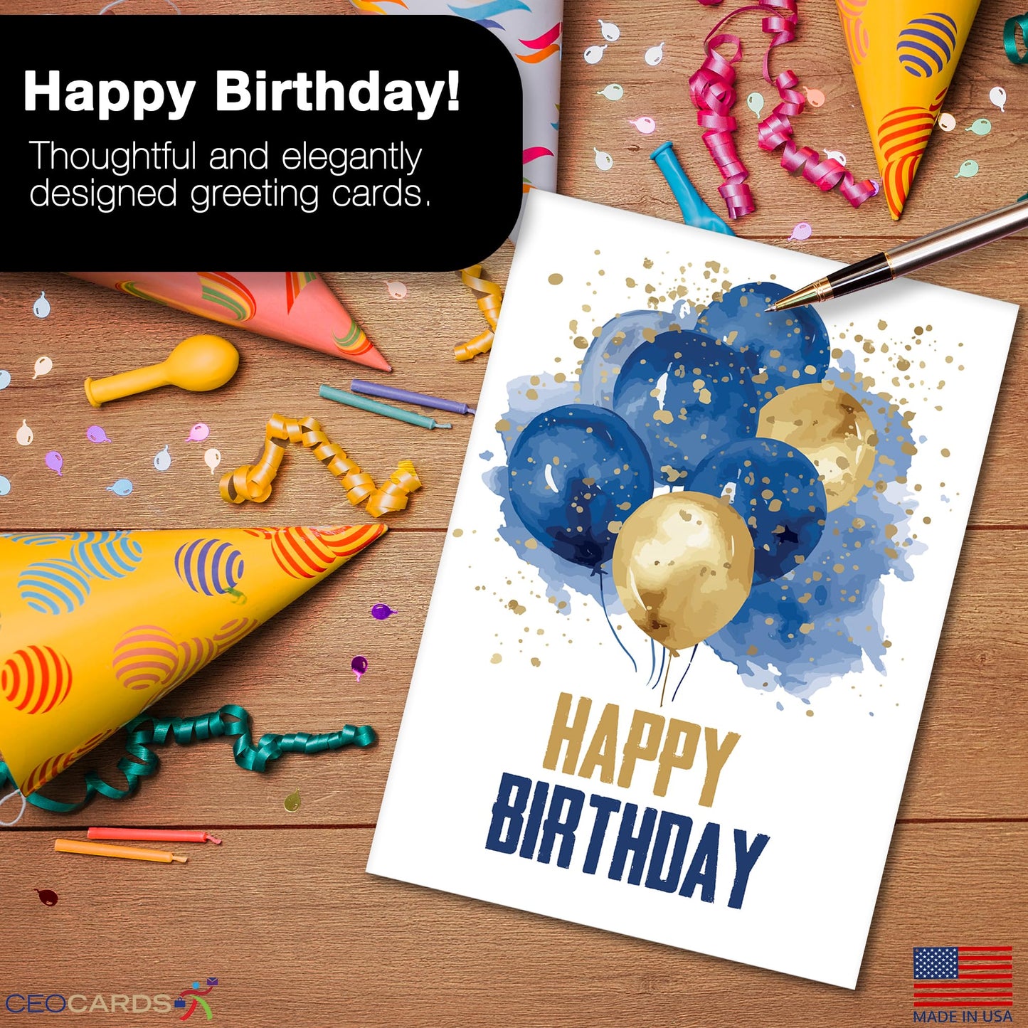 Happy Birthday Cards with Envelopes for Family and Business (Watercolors) Bulk 25 Pack of Greeting Cards with Envelopes (5x7 inch - A7) Office, Work, Employees & Clients (B2404) Made in USA
