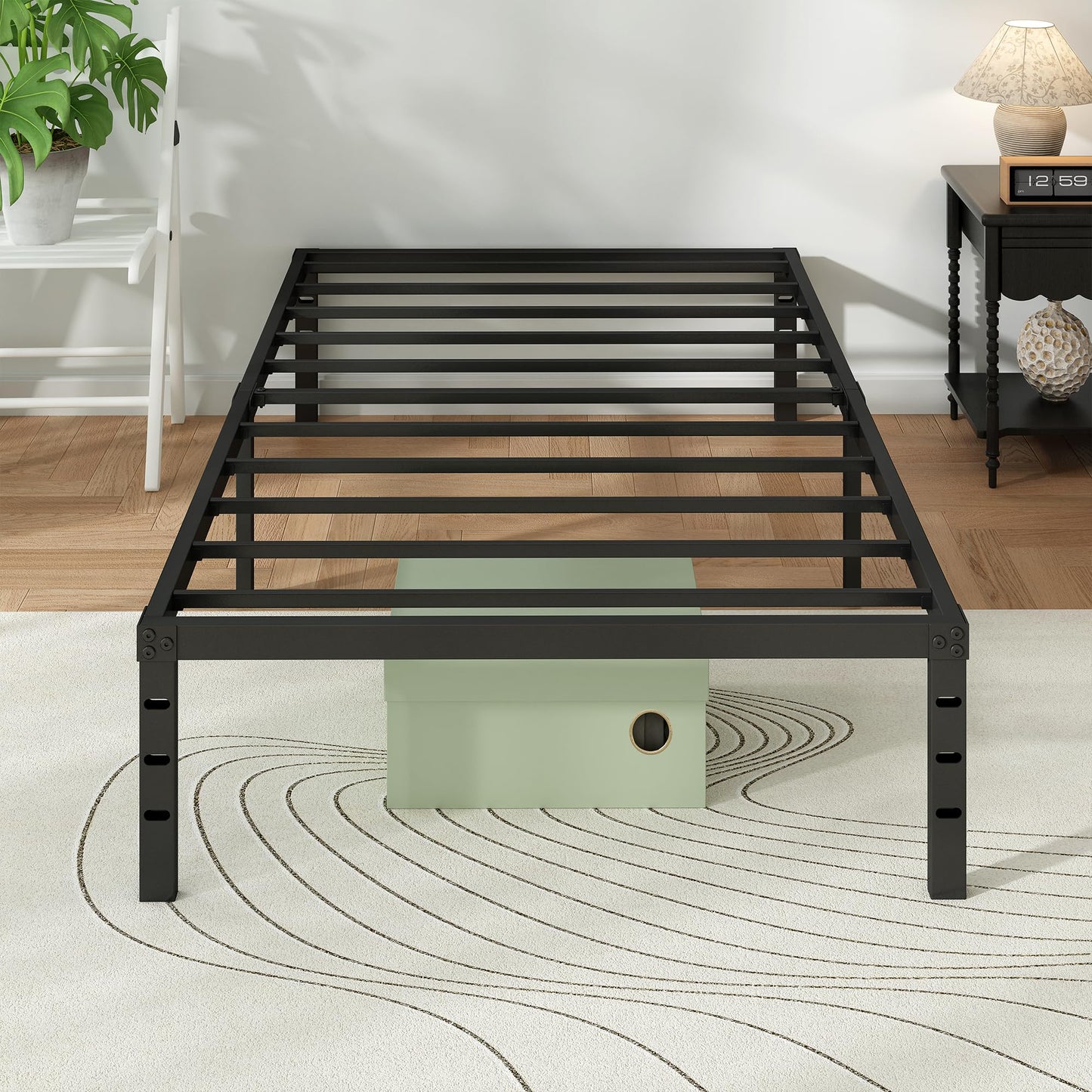 Chroark Metal Platform Bed Frame Twin Size, 18 Inch Height with Heavy Duty Steel Support, No Box Spring Needed, Easy Assembly and Underbed Storage,Black