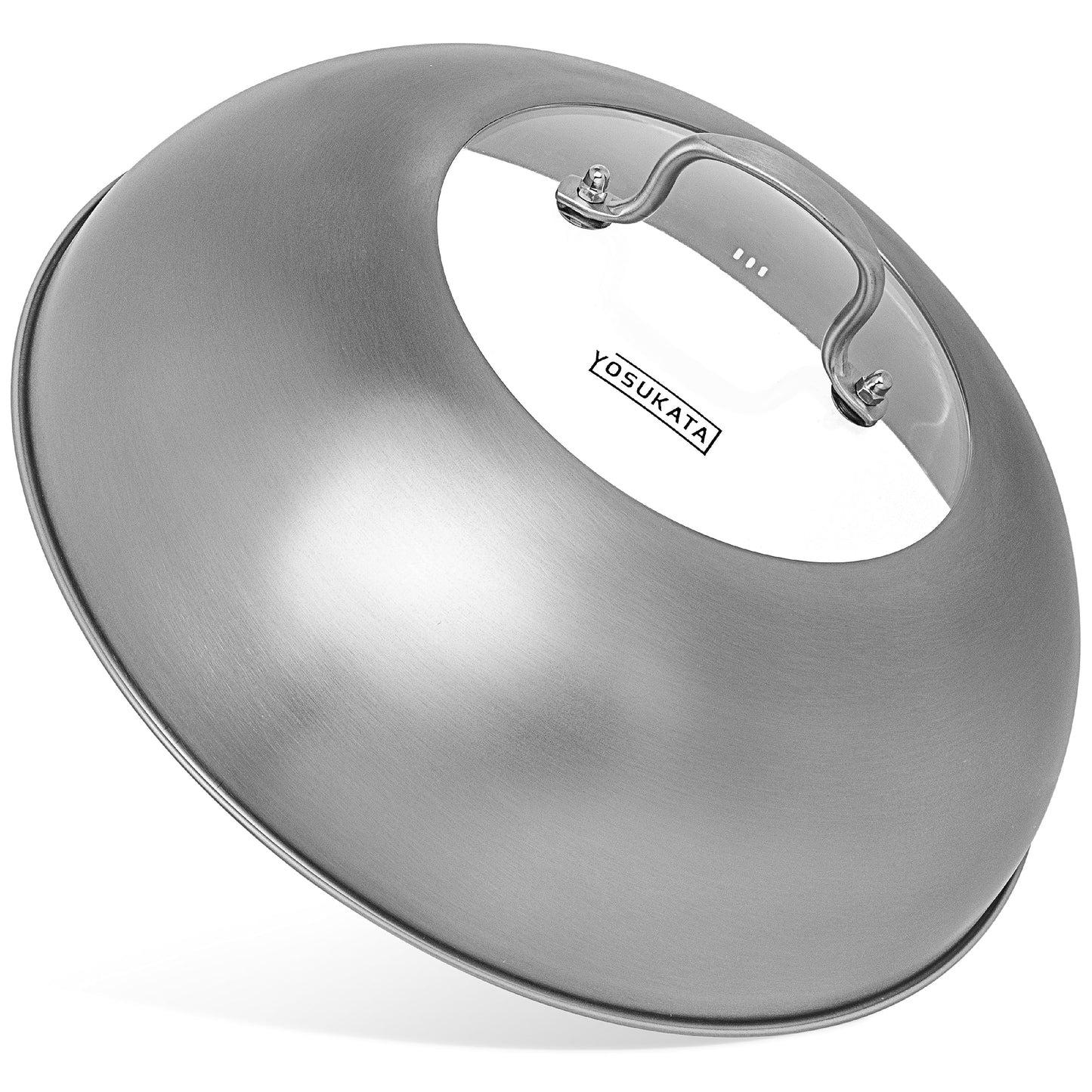 YOSUKATA Wok Lid 12.8 In for 13.5-In Wok - Premium Stainless Steel Cover with Tempered Glass Insert Steam Holes and Ergonomic Handle - Durable Stainless Steel Accessories - Dishwasher-Safe