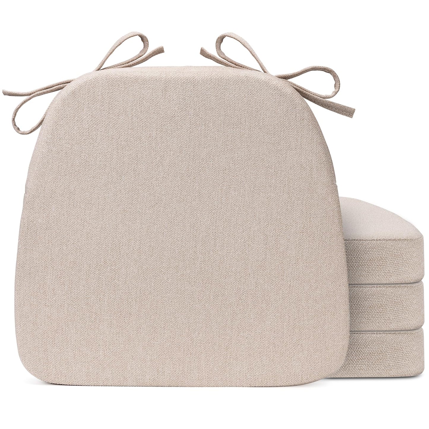 Sunsleek Chair Cushions for Dining Chairs, D-Shaped Seat Cushions with Removable Washable Cover and Ties, Chair Pads for Kitchen, Indoor Dining Room, Patio Chairs, 17'' x 16'', Set of 4, Beige