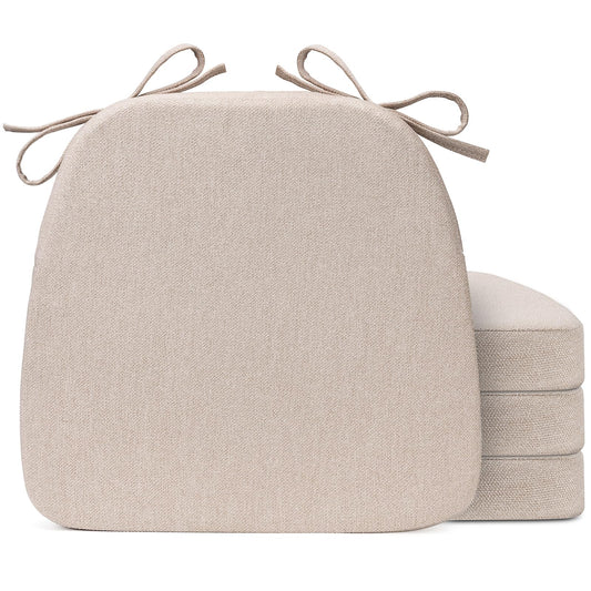 Sunsleek Chair Cushions for Dining Chairs, D-Shaped Seat Cushions with Removable Washable Cover and Ties, Chair Pads for Kitchen, Indoor Dining Room, Patio Chairs, 17'' x 16'', Set of 4, Beige
