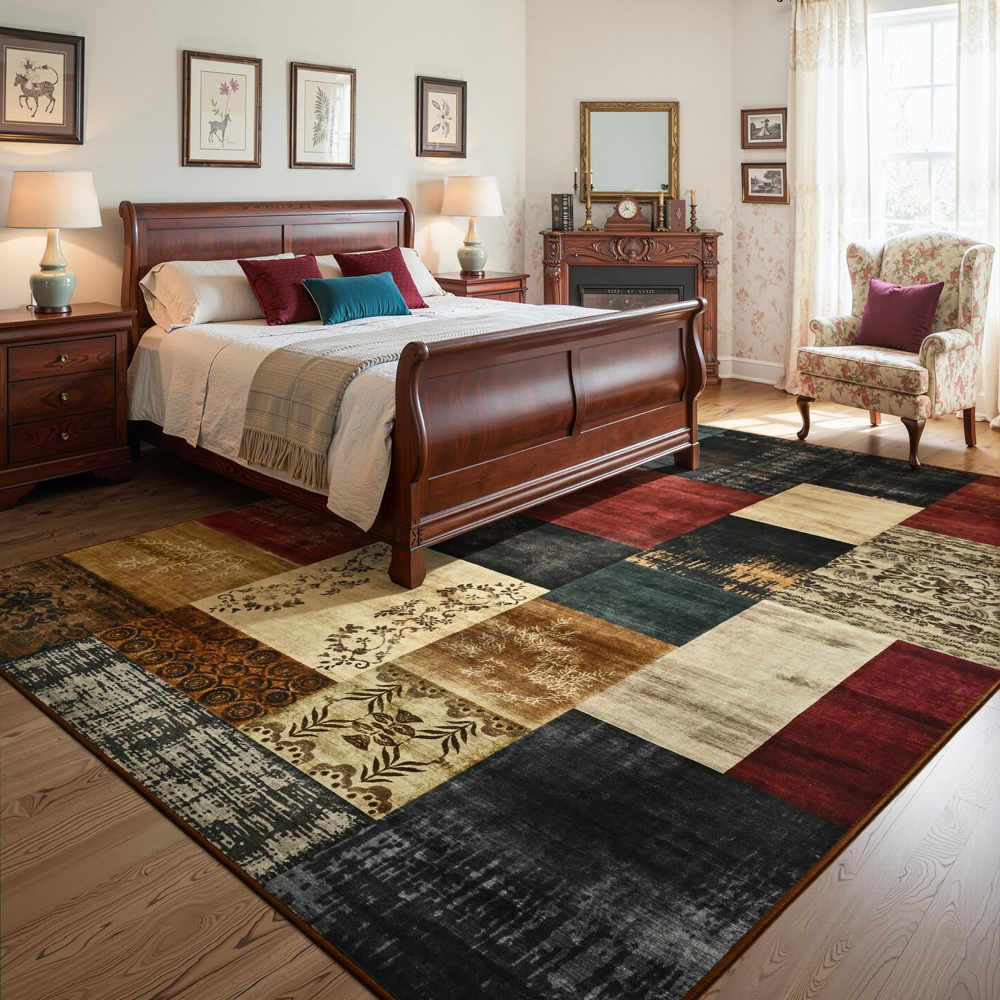 Tepook Modern Area Rug for Living Room, 5x7 Geometric Large Rugs for Bedroom, Washable Patchwork Rug Indoor Non-Slip Throw Carpets for Dining Room Office Farmhouse Home Decor, Multi