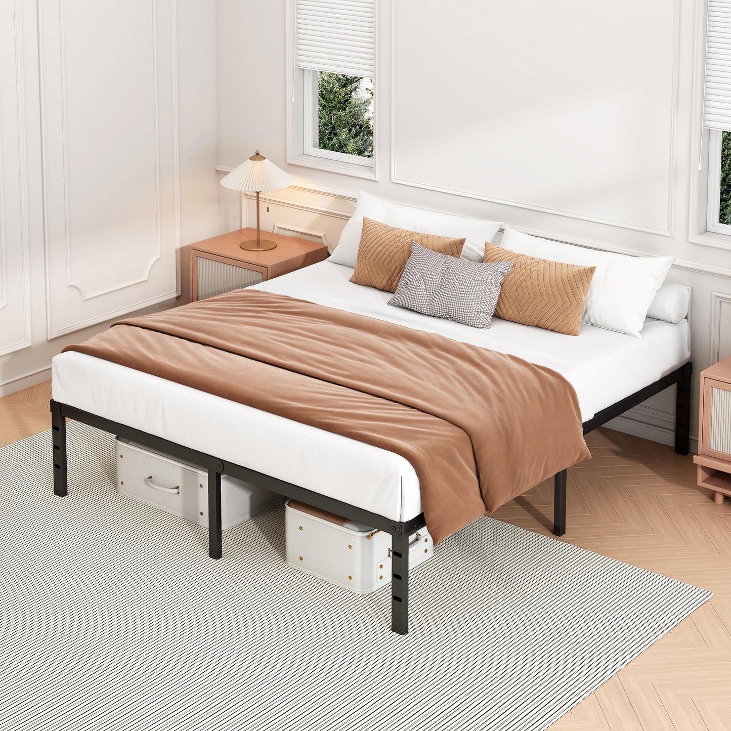 Hafenpo 14 Inch Queen Bed Frame - Sturdy Metal Platform Queen Size, No Box Spring Needed, Heavy Duty, Easy Assembly, Strong Bearing Capacity, Under Bed Storage, Black