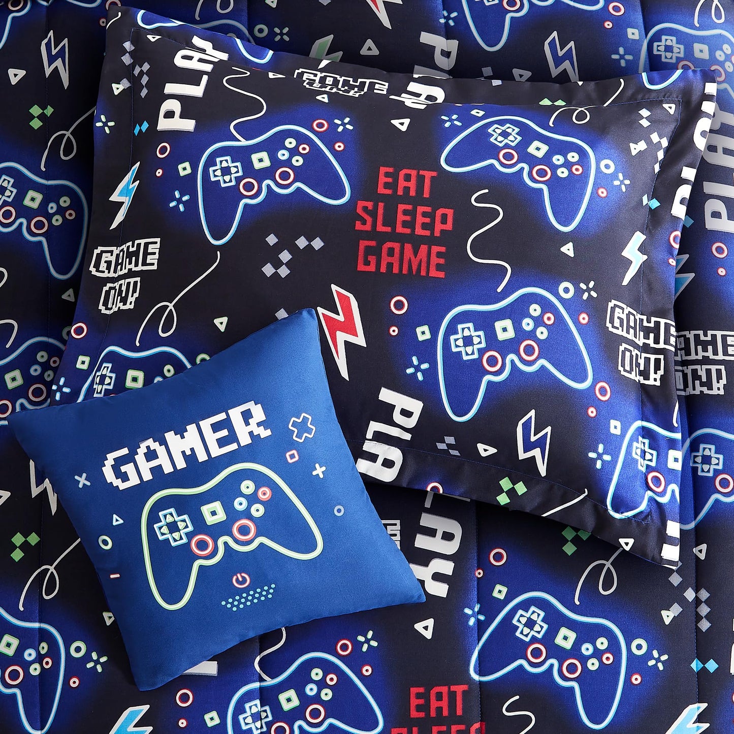 Kaleido Space Kids Comforter Set Full Size for Boys, Glow in The Dark Gamer Bedding Set 1 Comforter, 1 Decor Pillow, 2 Pillow Shams