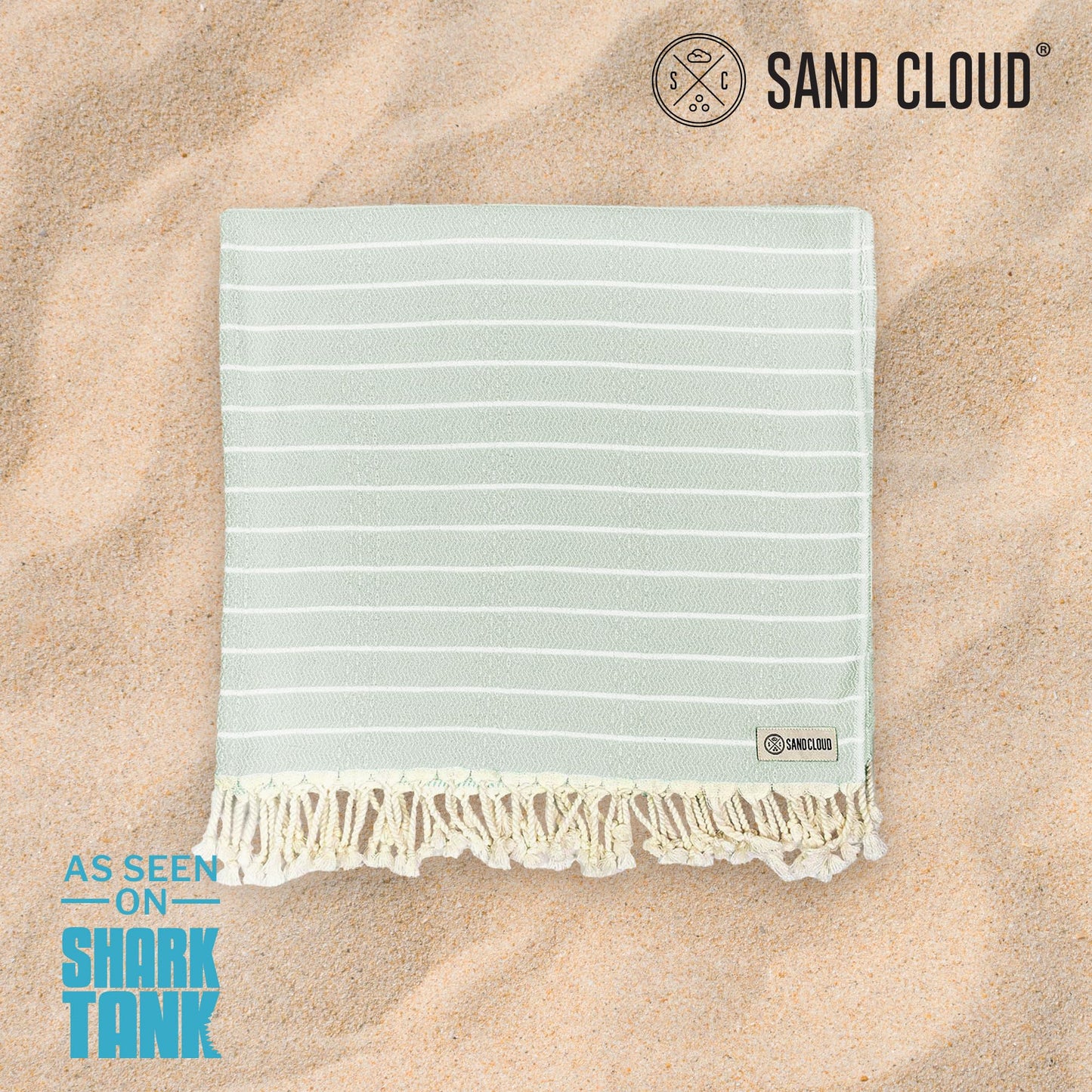 Sand Cloud Turkish Beach Towel - Sand Resistant - 100% Certified Organic Turkish Towel - Quick Dry Towel for Beach, Picnic, Blanket or Bath Towel - As Seen on Shark Tank - Gocek (Sage Green)