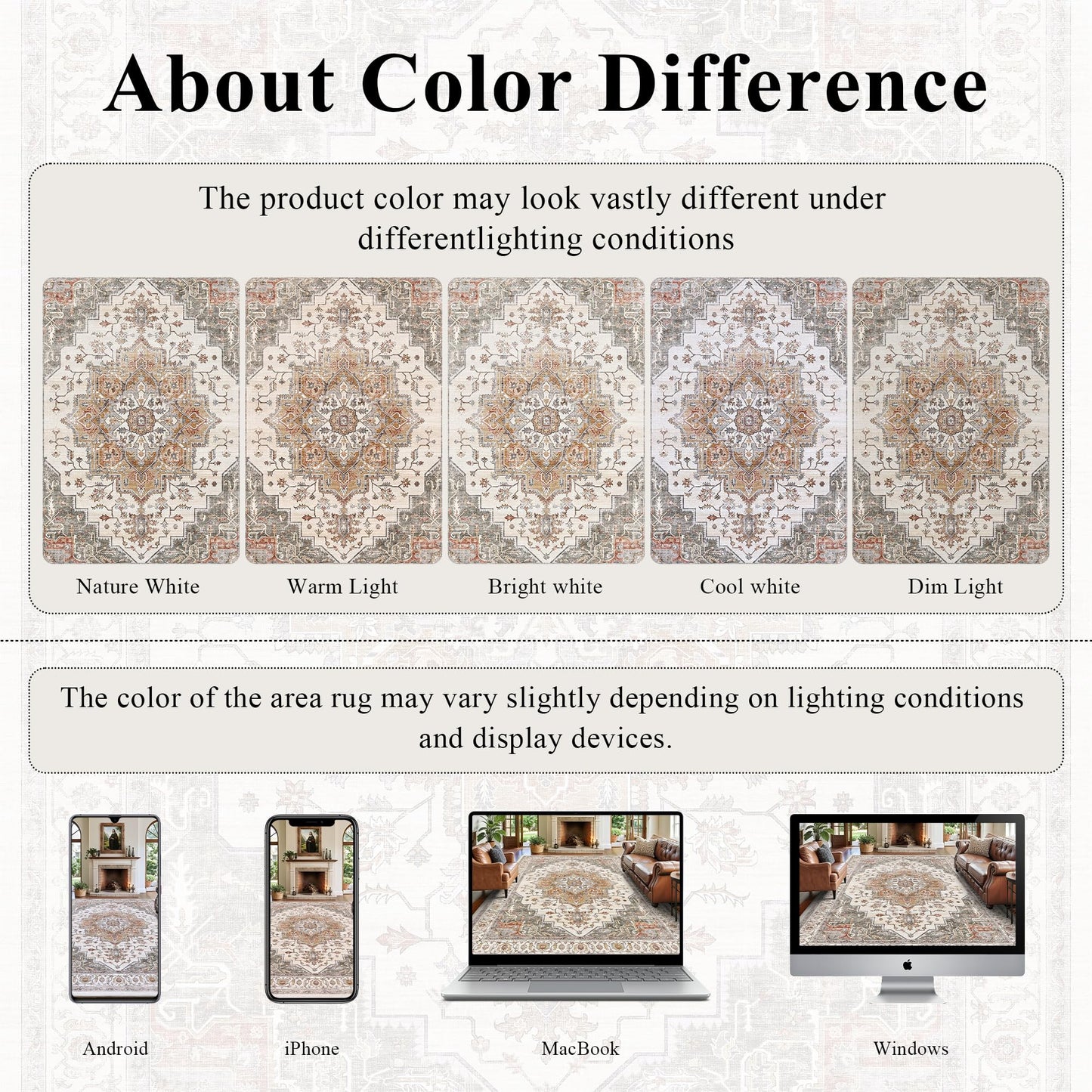 5x7 Area Rugs for Living Room Ultra-Soft Washable Rug Vintage Distressed Boho Area Rug, Non-Slip Retro Print Low Pile Stain Resistant Carpet for Bedroom Dining Room Kitchen Office