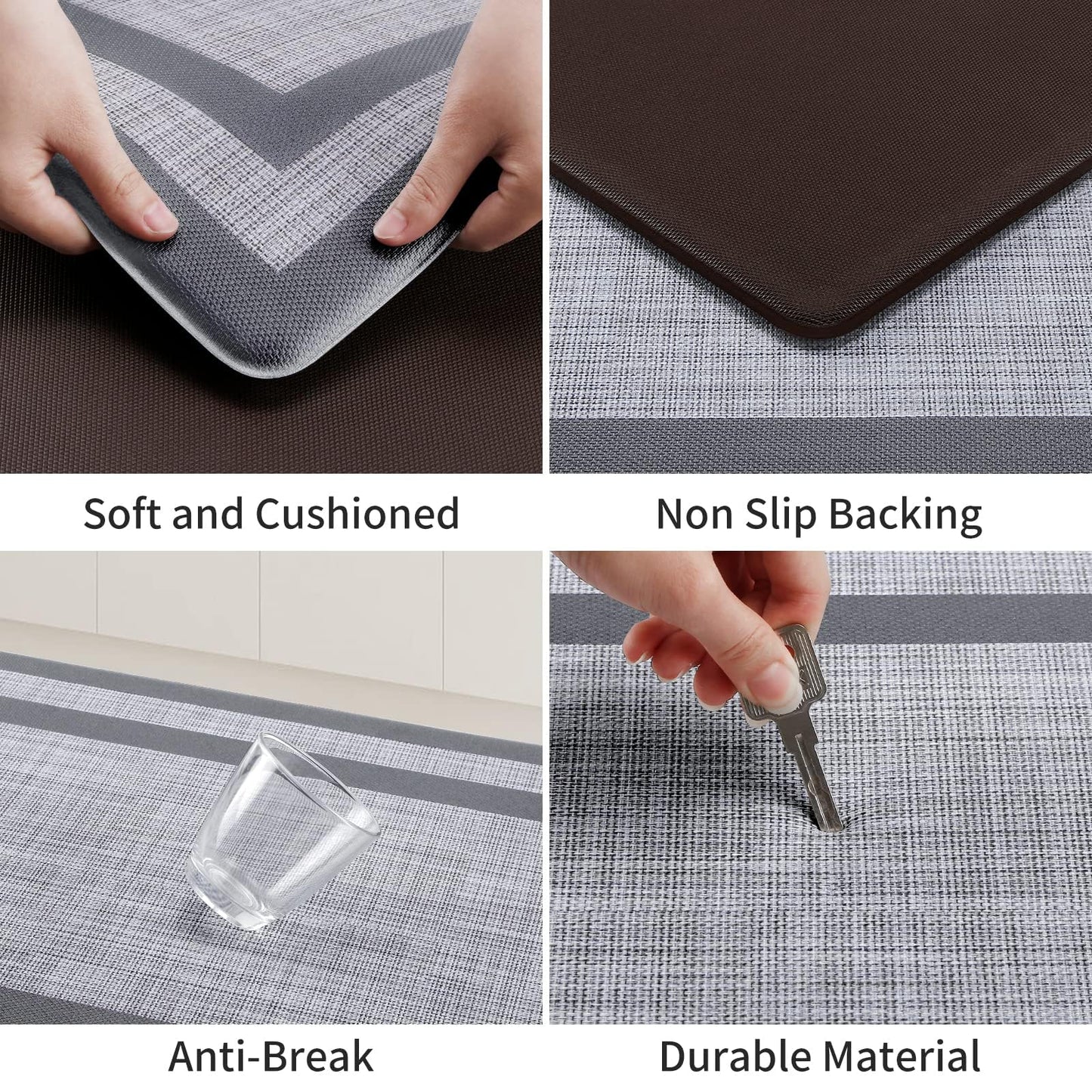 Mattitude Kitchen Mats Set of 2,Cushioned Anti-Fatigue Non-Skid Rug Sets Ergonomic Comfort Standing Mat for Kitchen, Floor, Office, Sink, Laundry, Gray and Gray