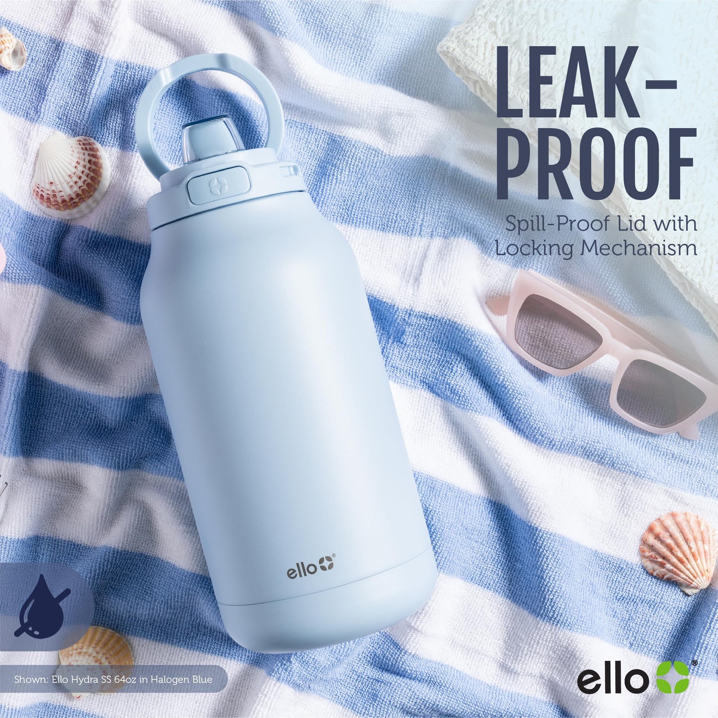Ello Hydra 64oz Stainless Steel Water Jug with Locking Leak Proof Lid | Reusable Half Gallon Vacuum Insulated Metal Bottle with Silicone Straw, Keeps Drinks Cold All Day, Gift Ready, Olive Tree