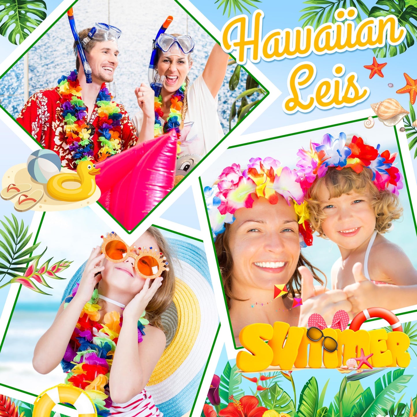 AMAZING TIME 150 Count Hawaiian Lei Bulk, Tropical Luau Hawaii Theme Silk Flower Lei, Party Favors for Beach Holiday Wedding Birthday Party, Aloha Summer Party Decorations