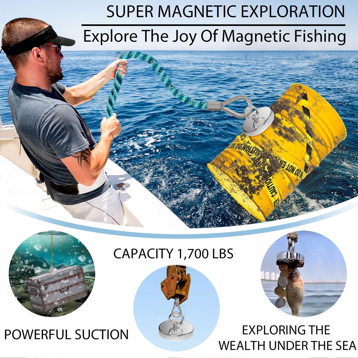 Magnetpro Fishing Magnet, Over 1700 Lbs Pulling Force Strong Neodymium Magnet Heavy Duty, Rare Earth Magnets with Eyebolt, Diameter 4.72 inches for Magnetic Fishing, Hunting, Retrieving in River