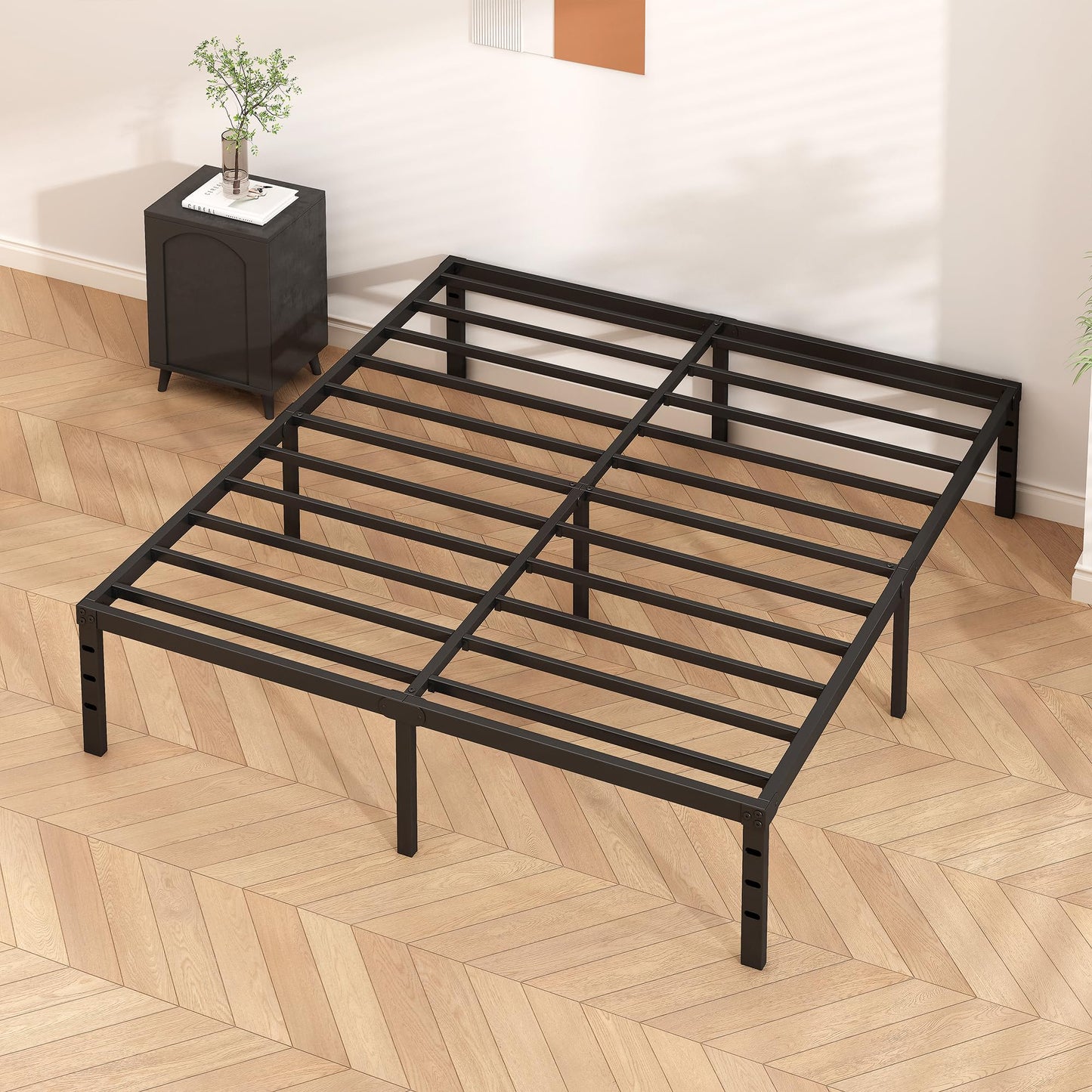 HLIPHA Metal Platform Bed Frame 18 Inch Tall,No Box Spring Needed,Queen Size Bed with Heavy Duty Strong Support Slats,Easy to Assemble,Black