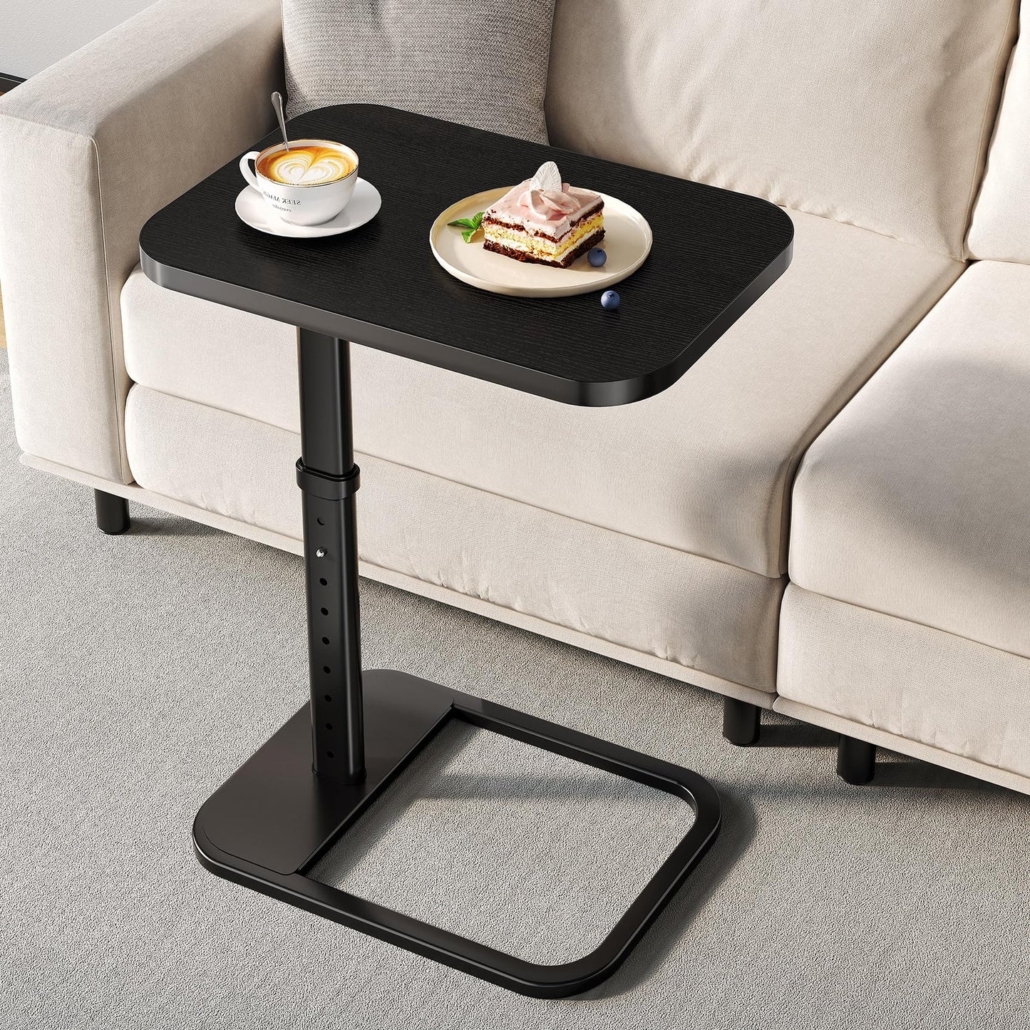 Branwick Adjustable Height TV Tray Table with Bumper Rounded Corner Design & Flip-top Side Table for Bedroom, Living Room, Bathroom and Study, End Table for Eating, Dinner or Laptop, Black