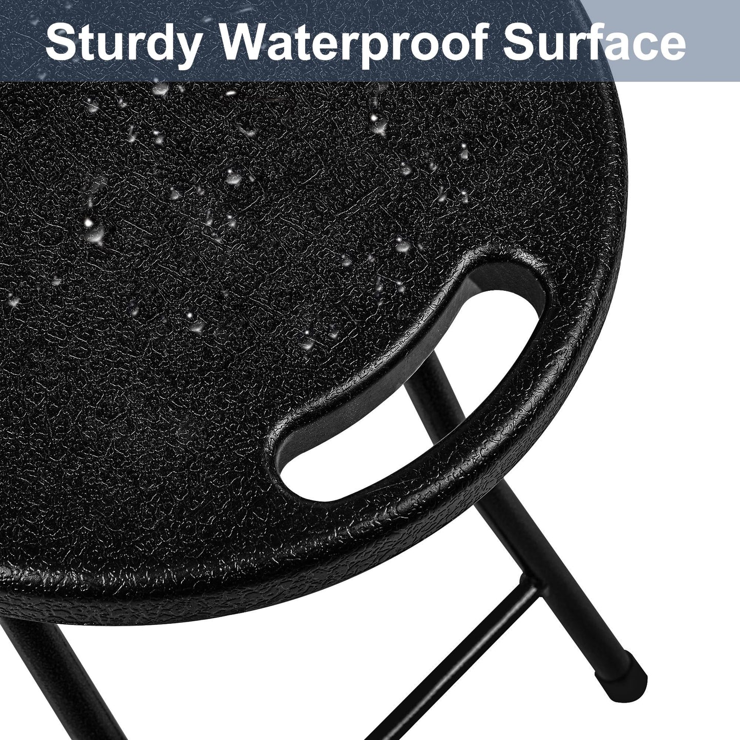 VECELO Folding Stool 18" with Handle, Solid Bottom Support, Iron X-Frame, 500 lbs Capacity, Anti-Slip Feet, Easy Clean, Lightweight Foldable Stool for Camping, Kitchen, Vanity and Outdoor, Black