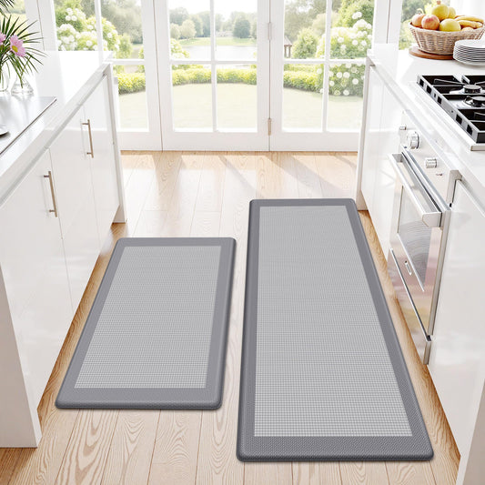 SofterCharm Kitchen Mats, 2PCS Kitchen Rugs for Floor, Cushioned Anti-Fatigue Mats for Kitchen Floor, Non-Slip Standing Desk Mat for Sink, Home, Laundry & Office, 17.3"x30"+17.3"x47" (Grey)
