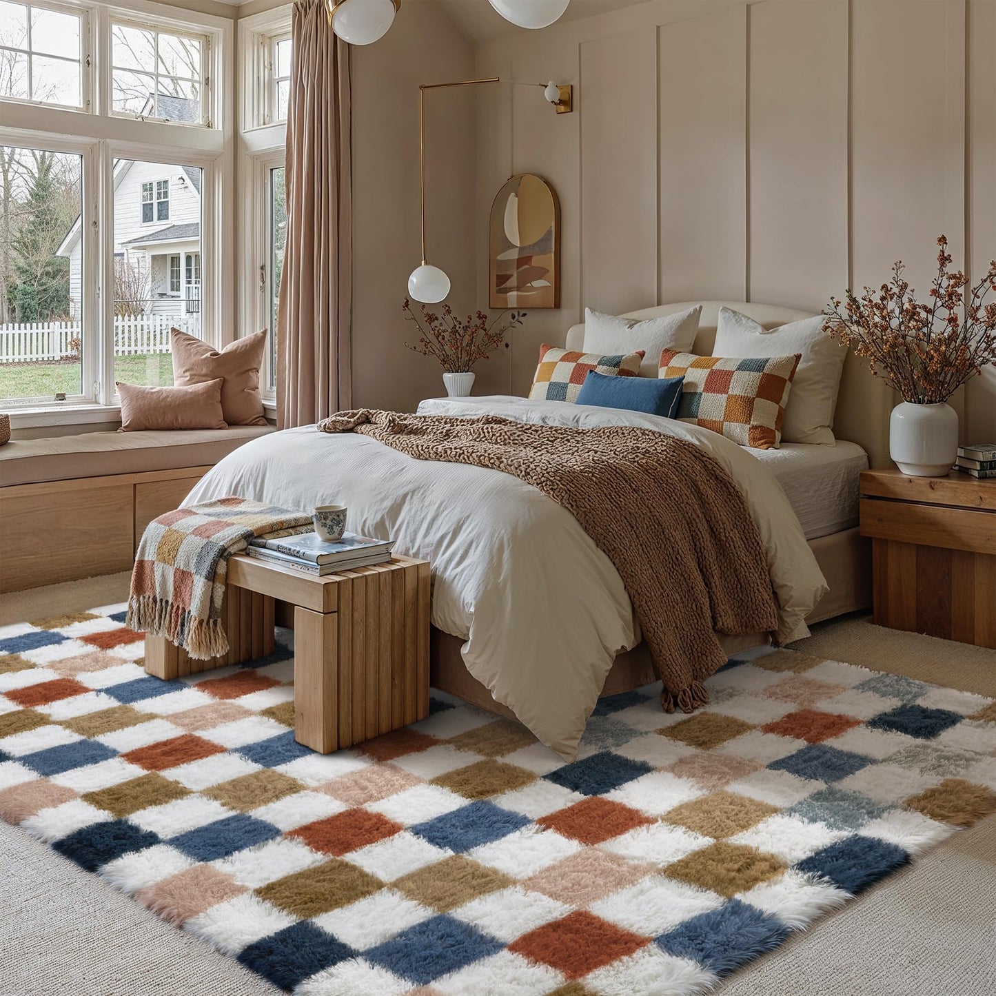 PureCozy Checkered Rug 5x8 for Living Room, Modern Rainbow Shag Rug Super Soft Washable Indoor Fuzzy Carpet Non-Slip Fluffy Rugs for Bedroom Home Aesthetic Decor